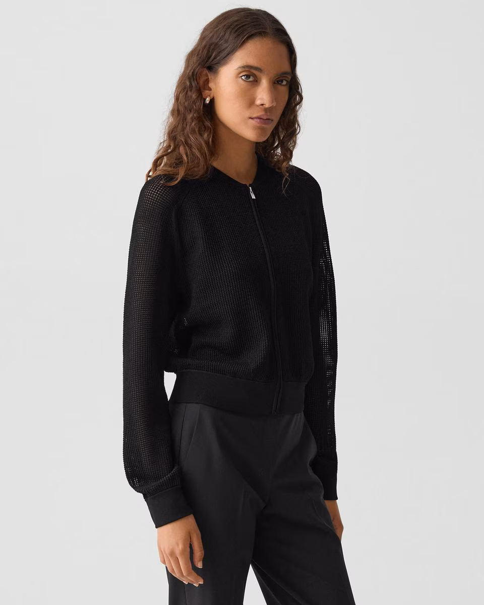 Pointelle Bomber Jacket in Crepe Knit