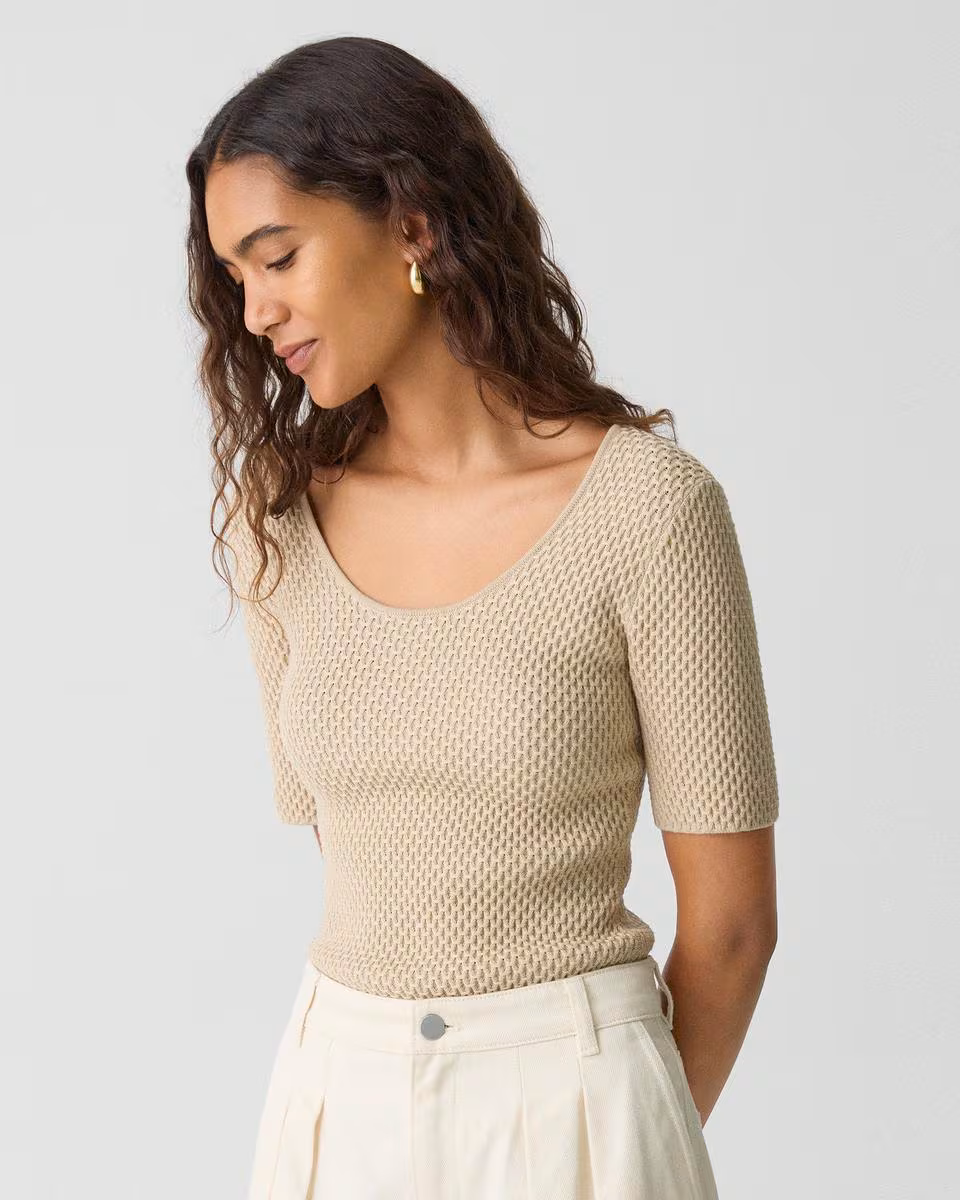 Scoop Neck Top in Textured Cotton-Blend