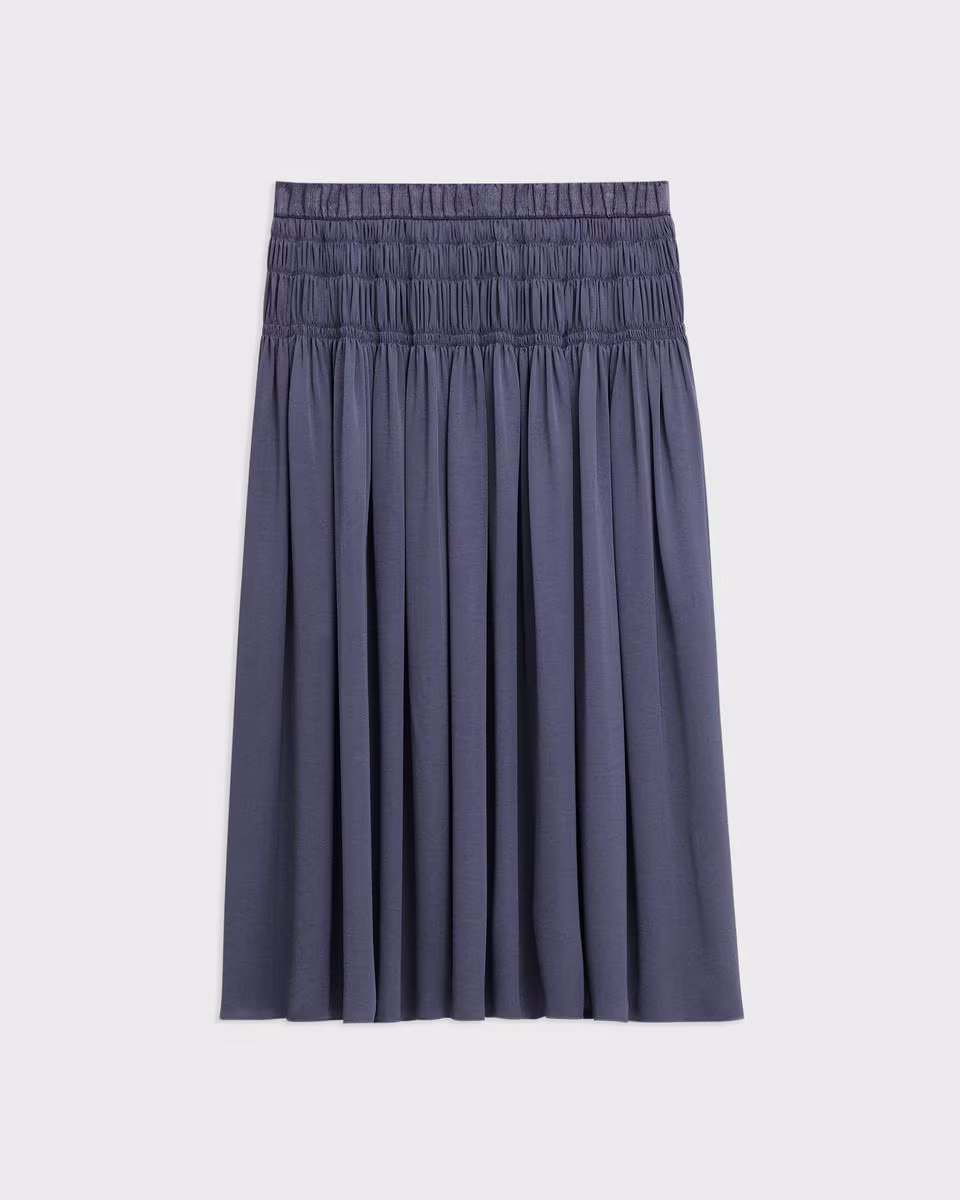 Gathered Midi Skirt in Recycled Satin