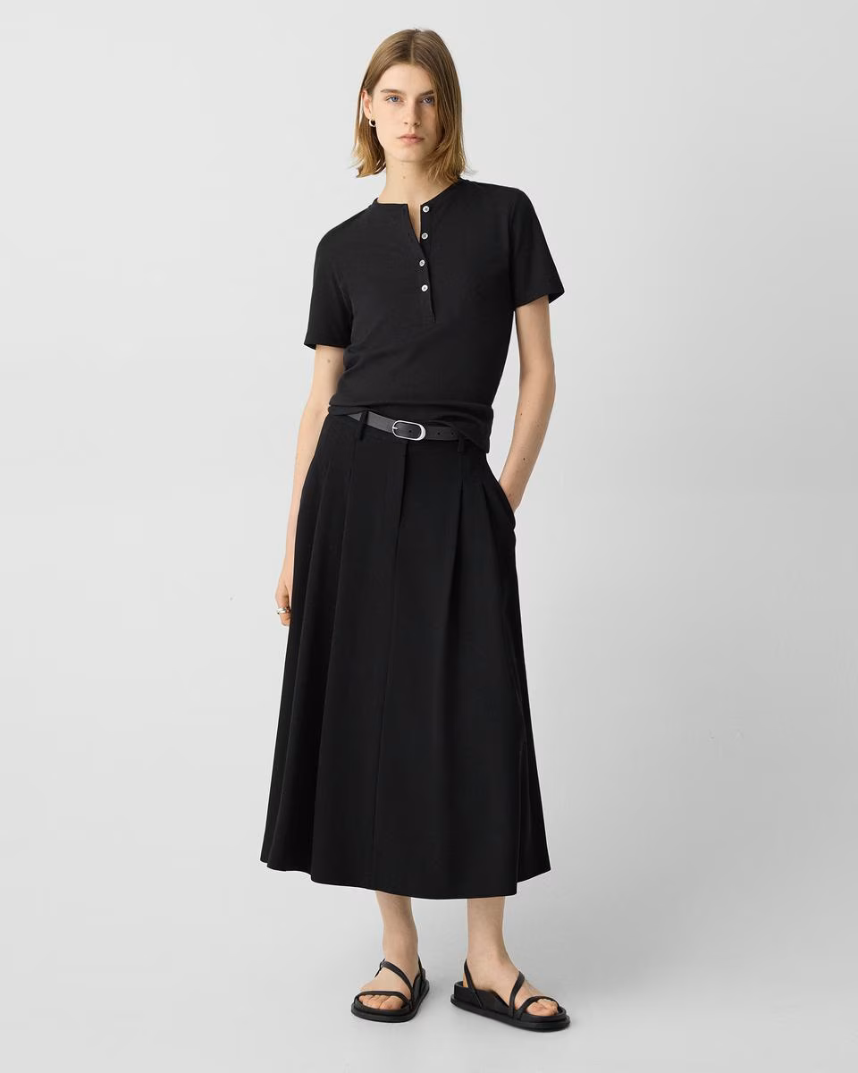 Pleated A-Line Skirt in Admiral Crepe