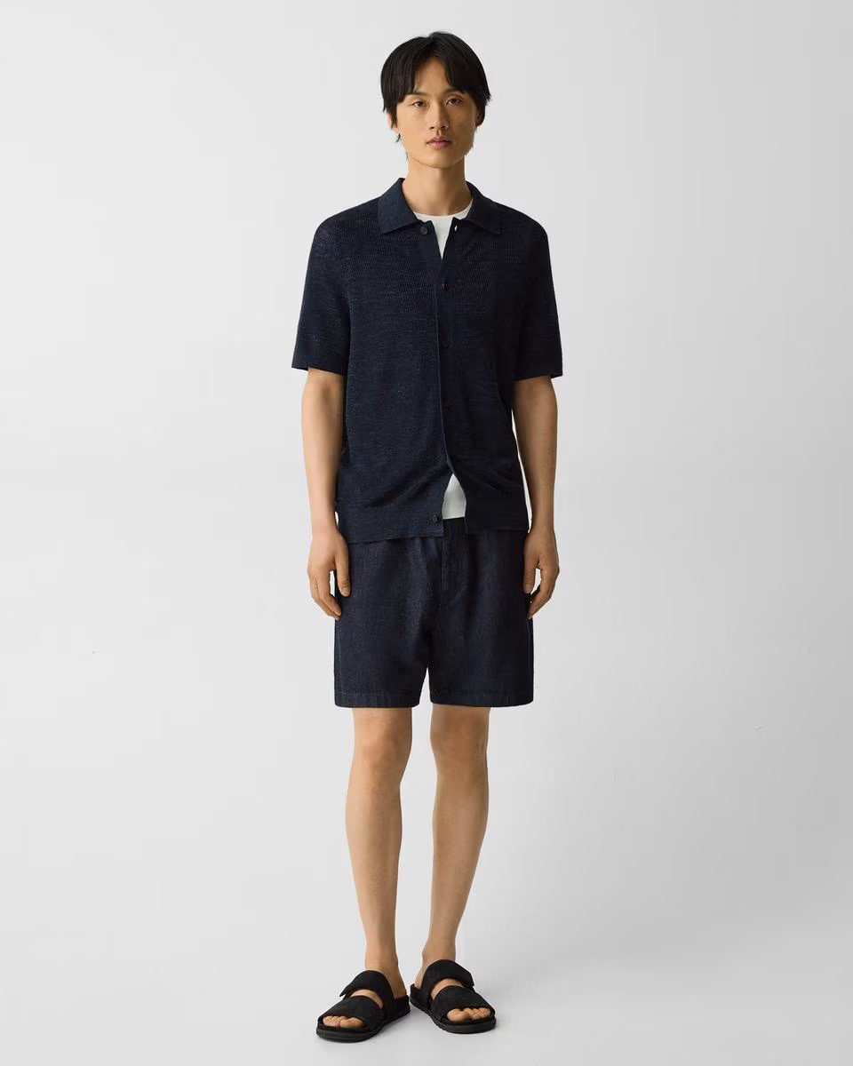 Short-Sleeve Button-Up Shirt in Pacific Linen