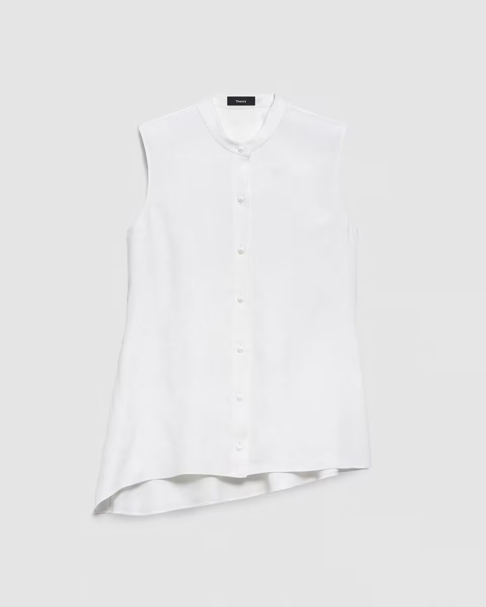 Sleeveless Asymmetrical Shirt in Linen-Viscose