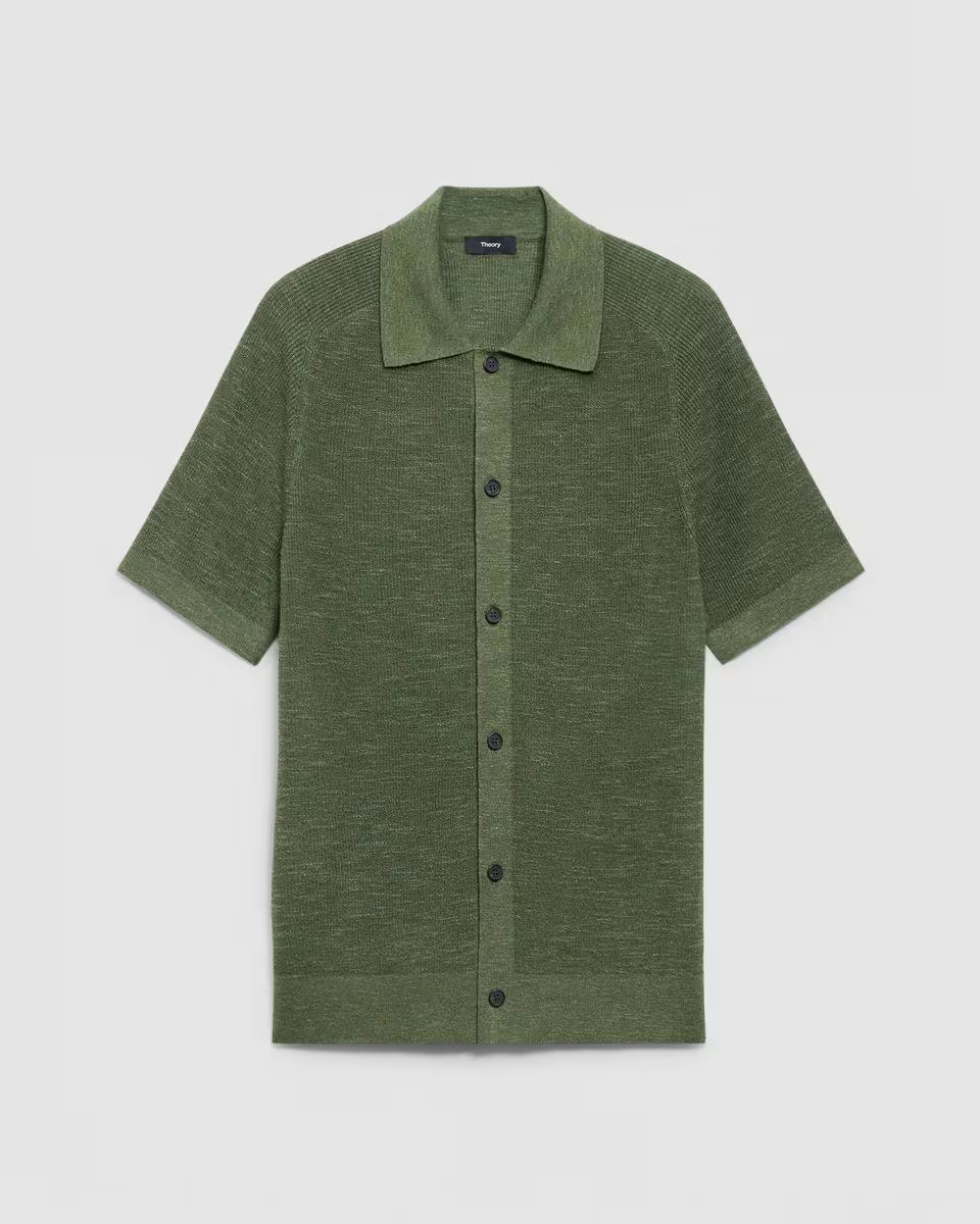 Short-Sleeve Button-Up Shirt in Pacific Linen