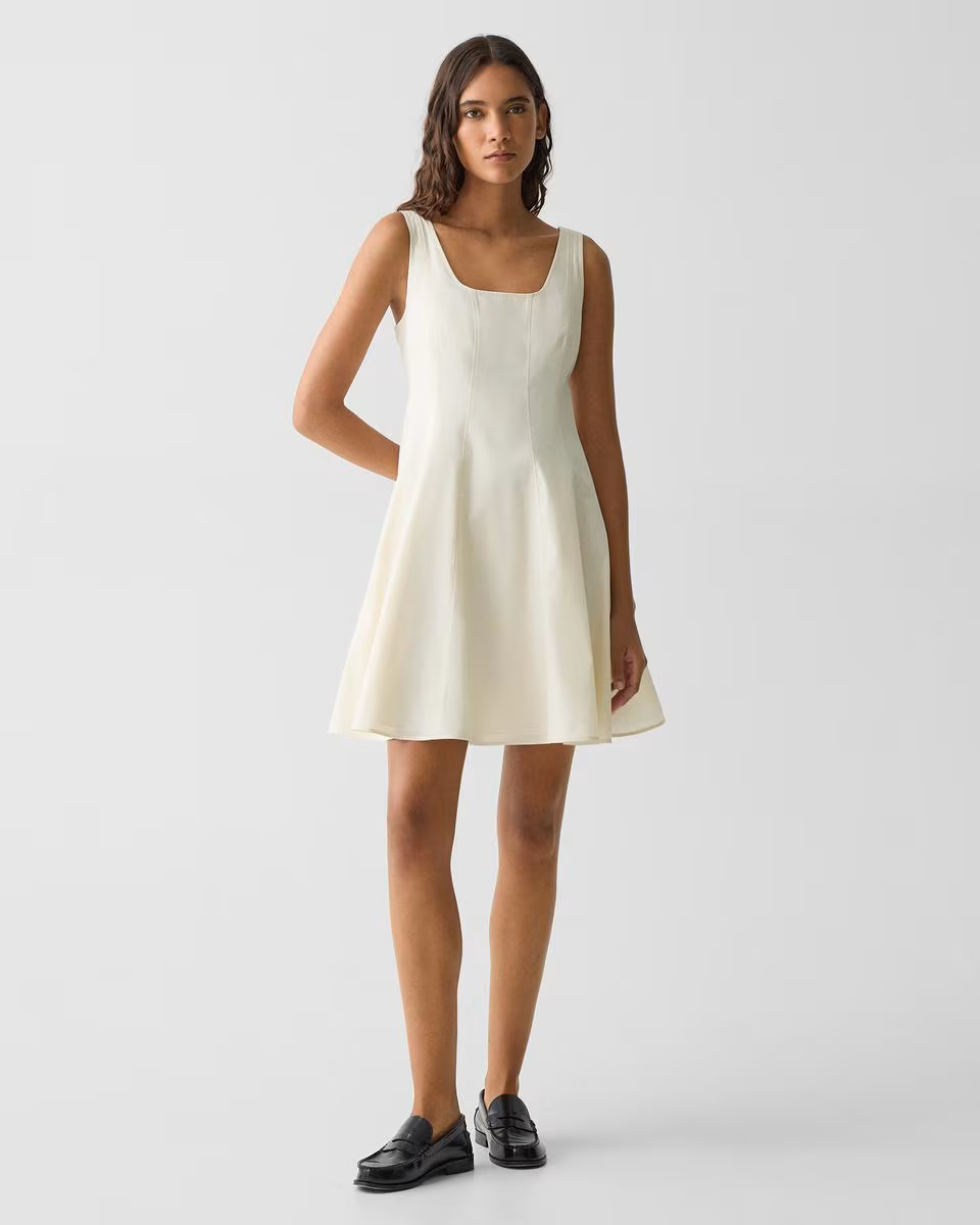 Sleeveless Fit-and-Flare Dress in Sleek Poplin