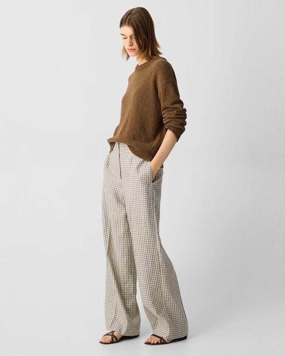 Straight Pant in Checked Linen-Blend