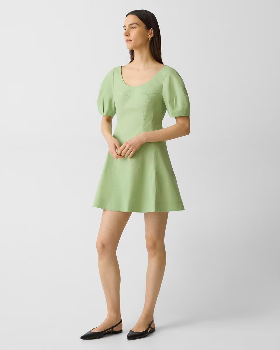 Puff Sleeve Mini Dress in City Poplin