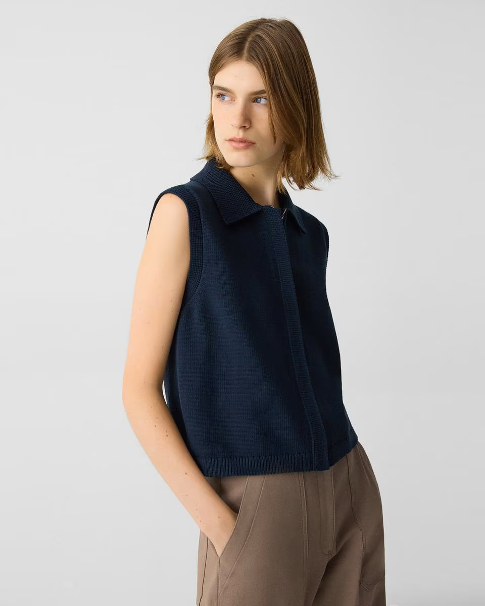 Zip-Up Vest in Rounded Cotton