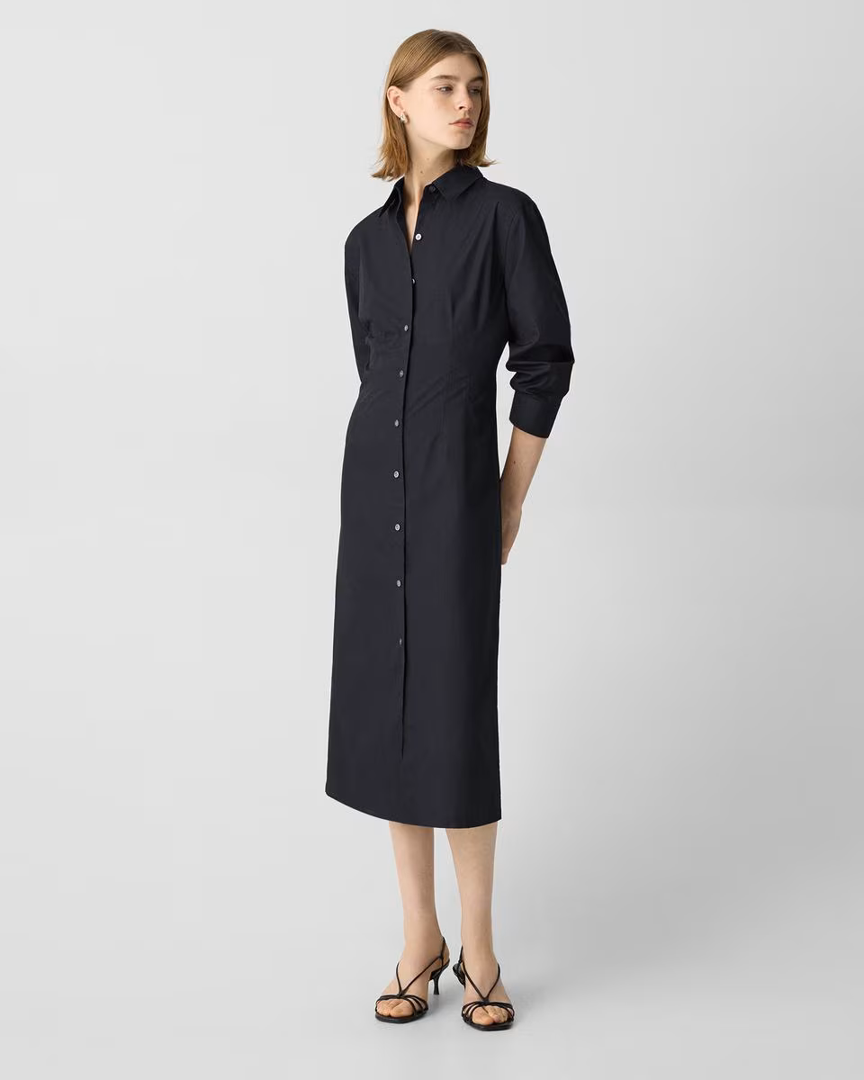A-Line Midi Dress in Sleek Poplin