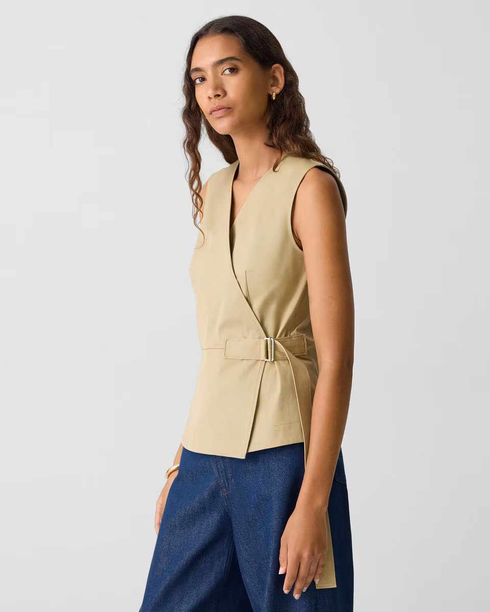 Sleeveless Wrap Top in Cotton Chino