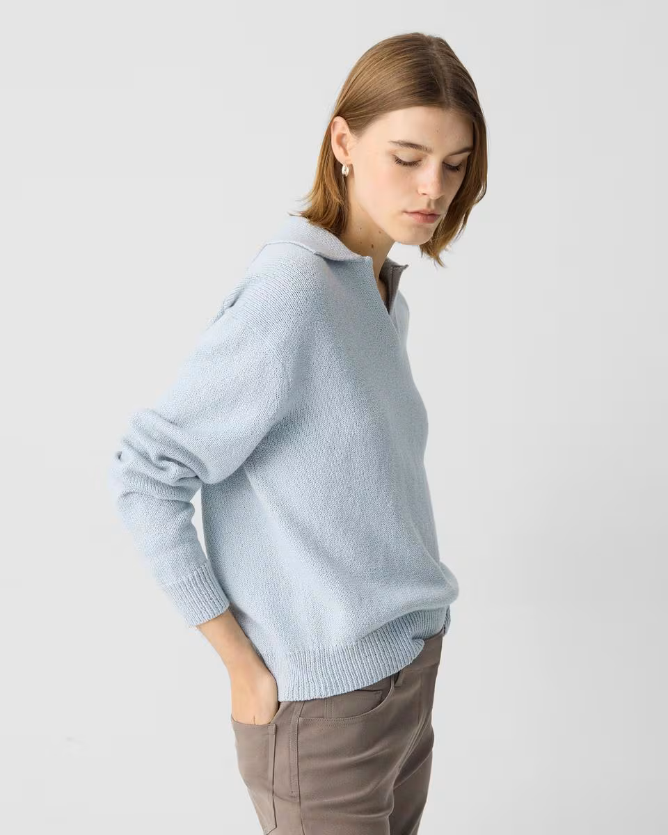 Polo Sweater in Cotton-Wool Bouclé