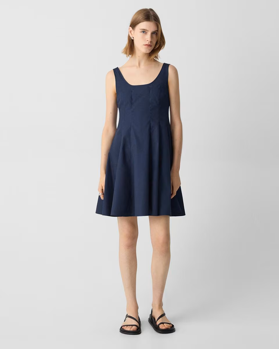 Sleeveless Fit-and-Flare Dress in Sleek Poplin