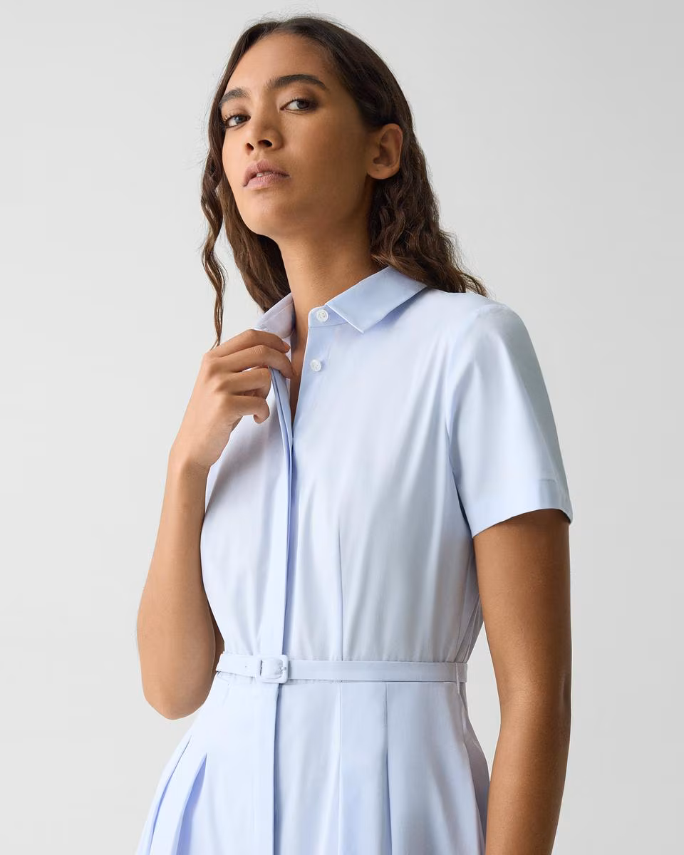 Short-Sleeve Shirt Dress in Good Cotton