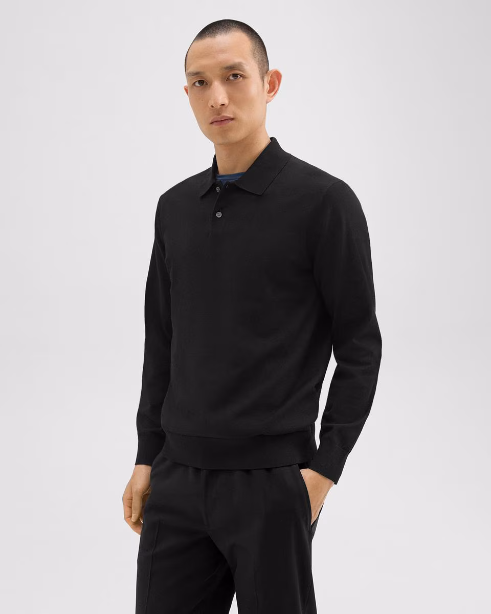 Goris Long-Sleeve Polo Shirt in Light Bilen