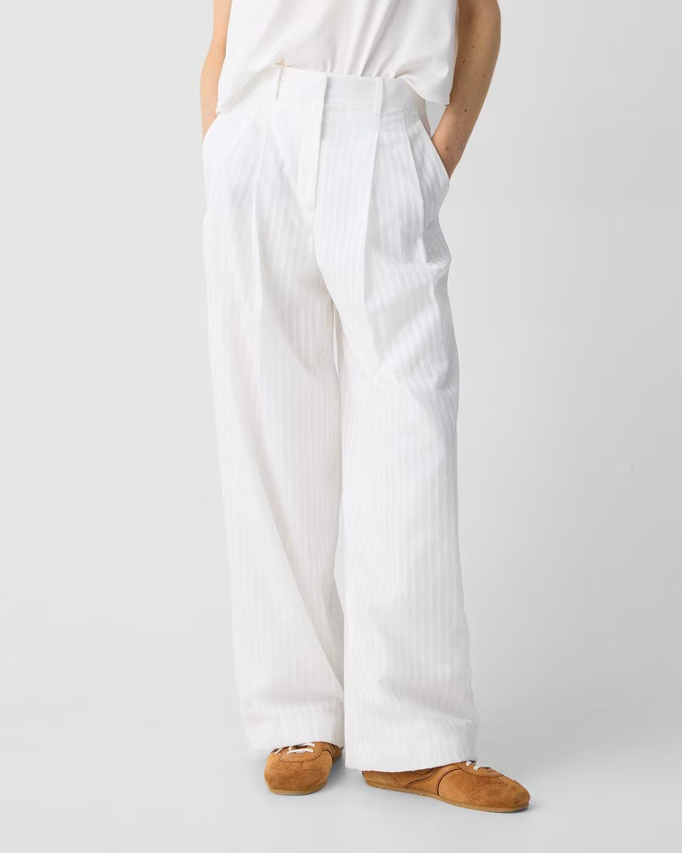 Double Pleat Pant in Linear Cotton