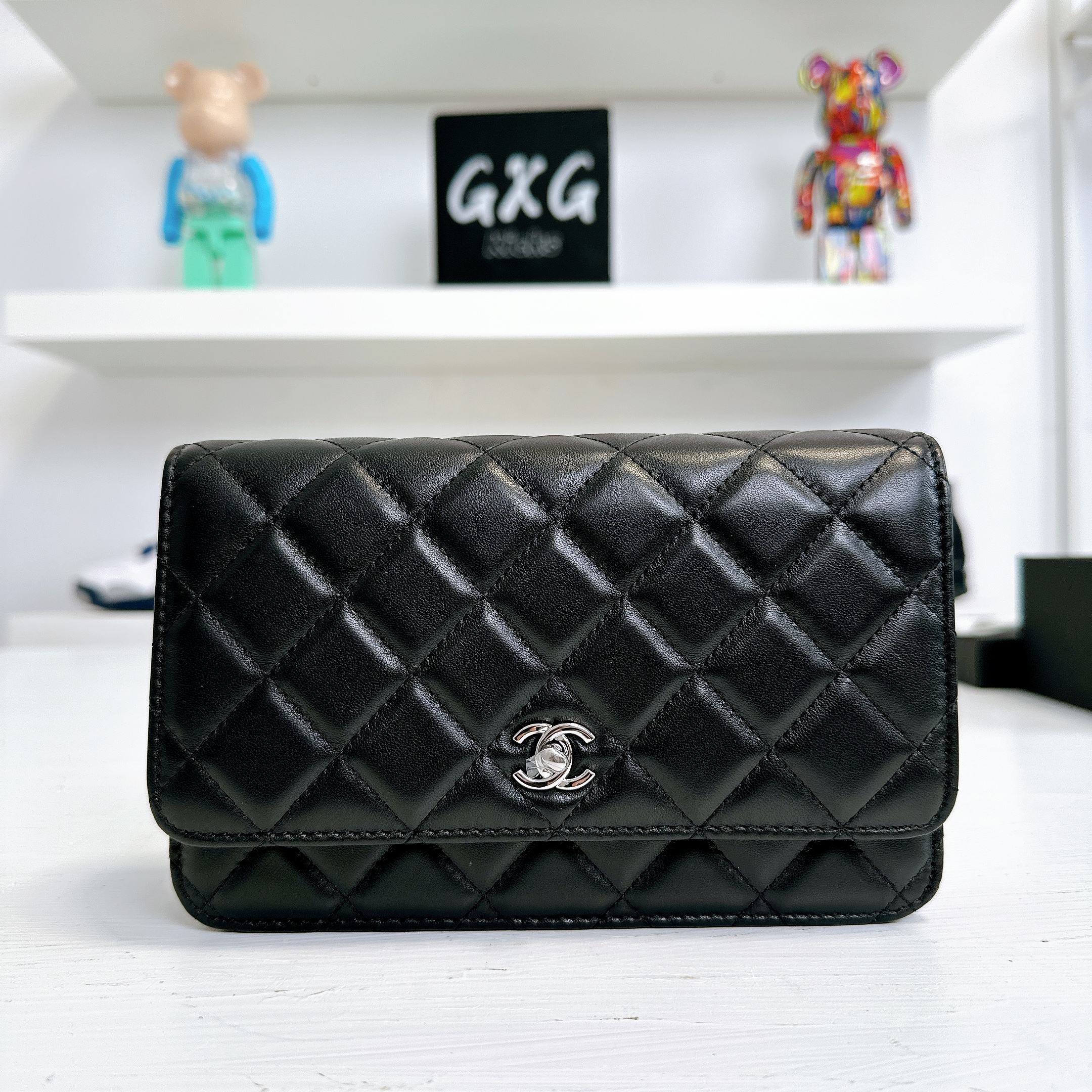 Chanel Black Quilted Lambskin Wallet on Chain