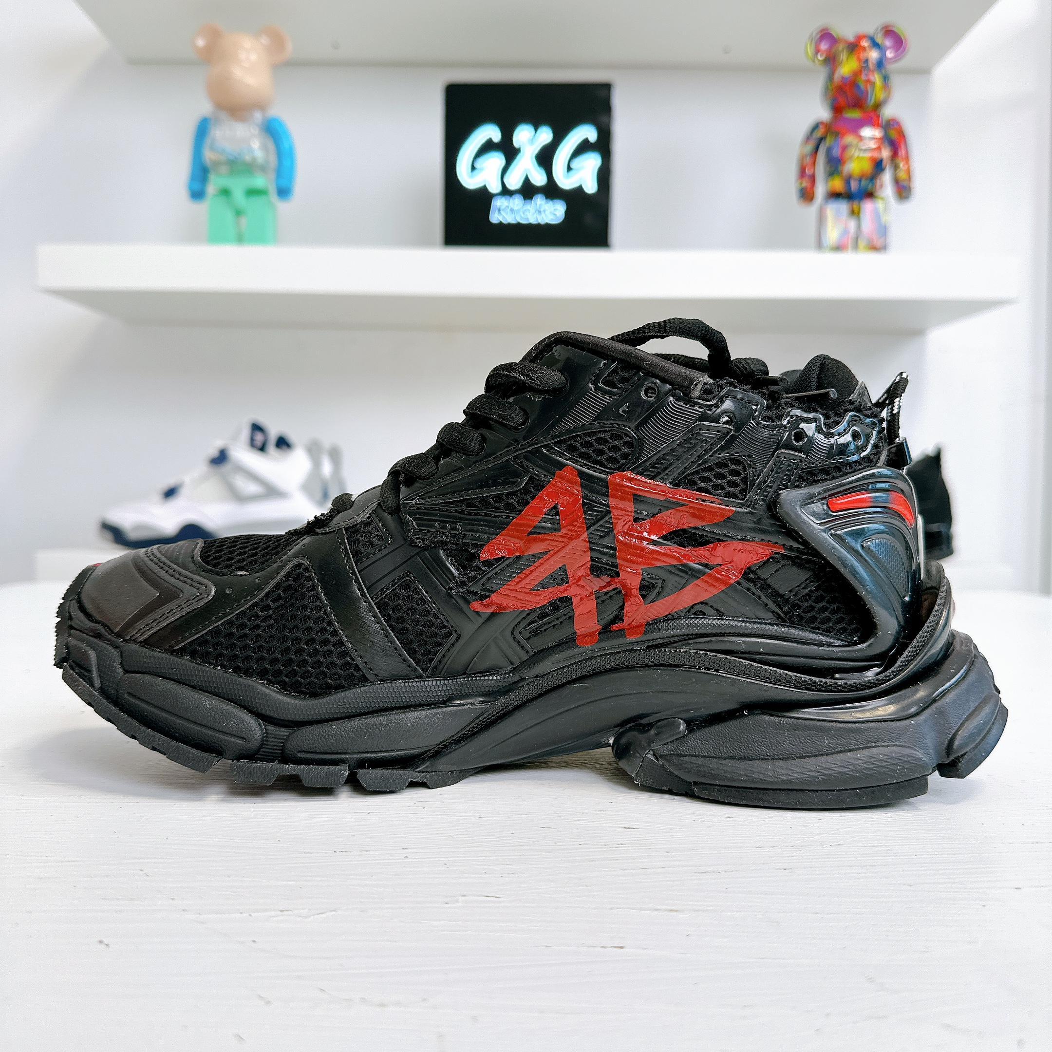 BALENCIAGA Mesh Rubber Graffiti Mens Runner Sneakers Black Red