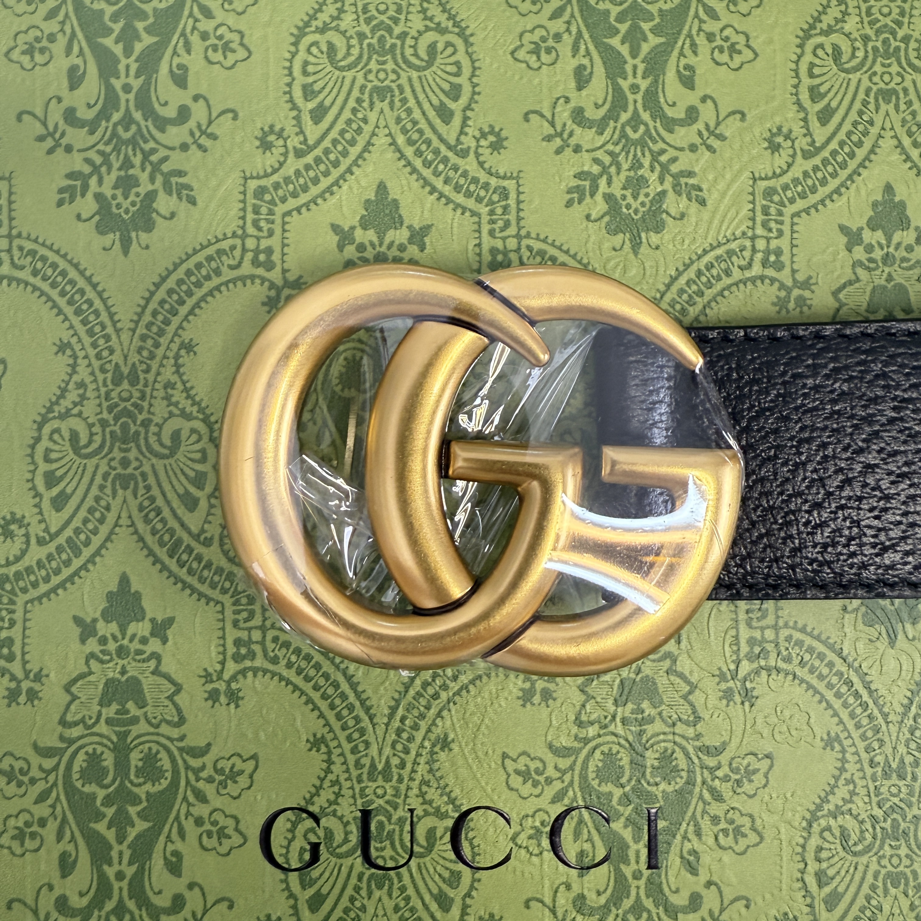 Gucci Men's Classic Marmont GG Gold Buckle Width 4cm Black Leather Belt