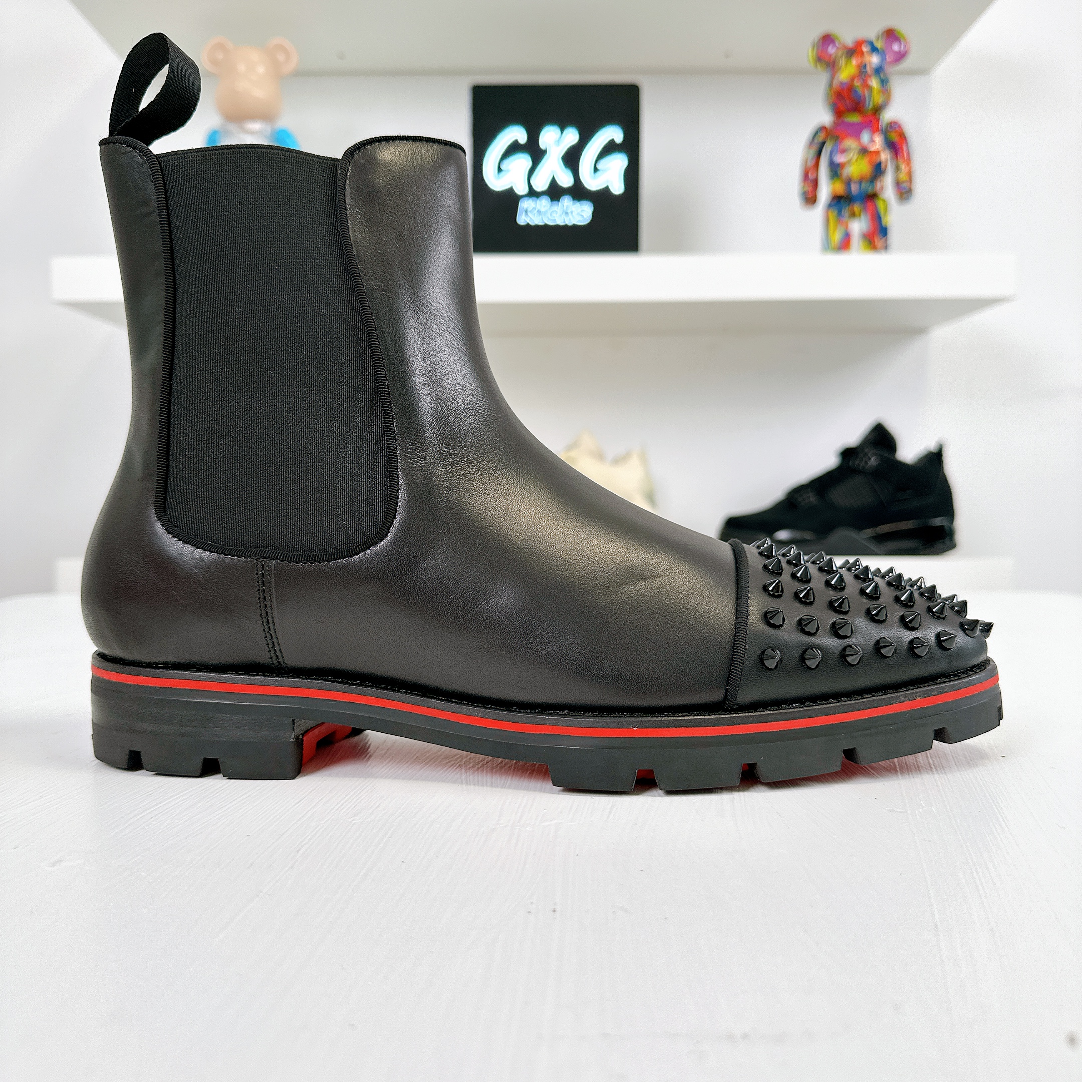 Christian Louboutin Spike Accents Leather Chelsea Boots - Black Boots