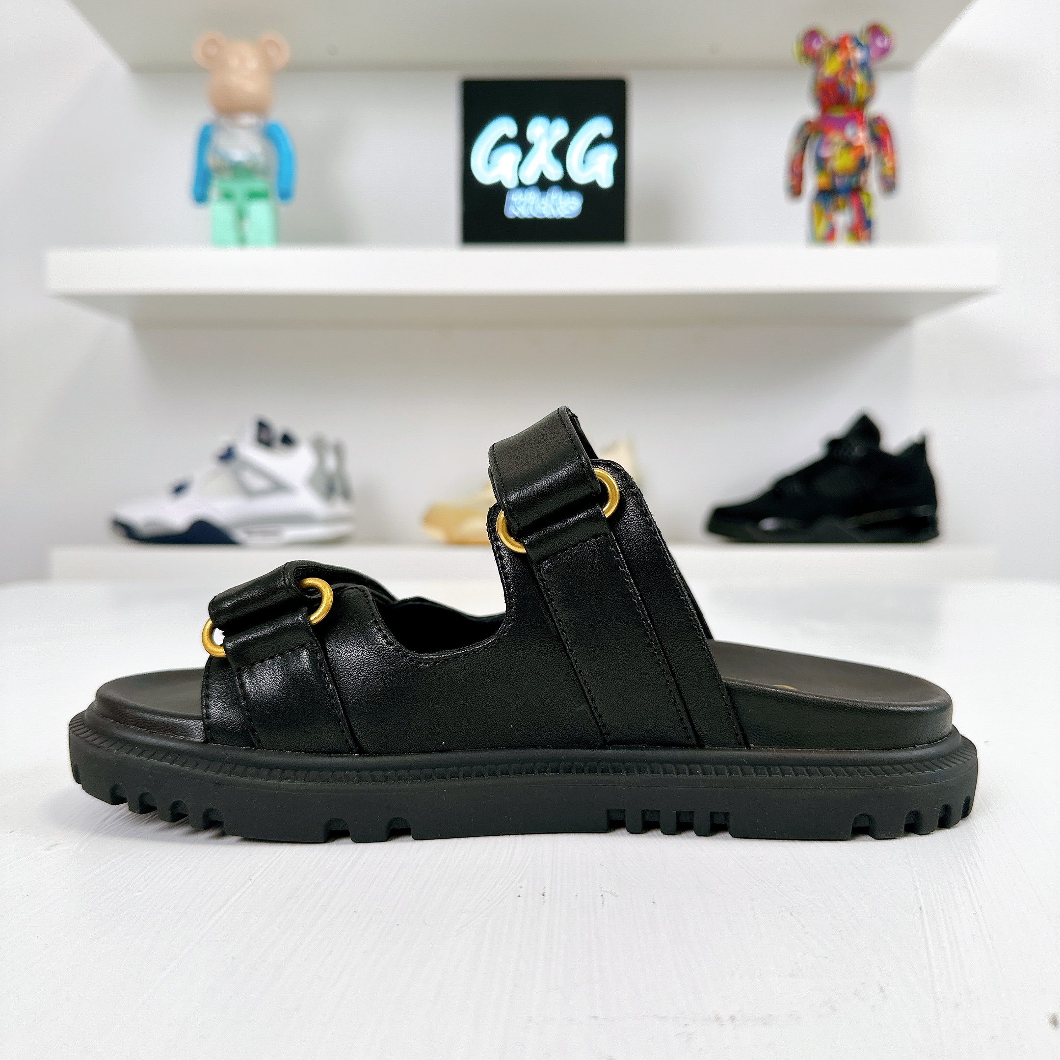 Dior Black Leather Dior Act Flat Sandals