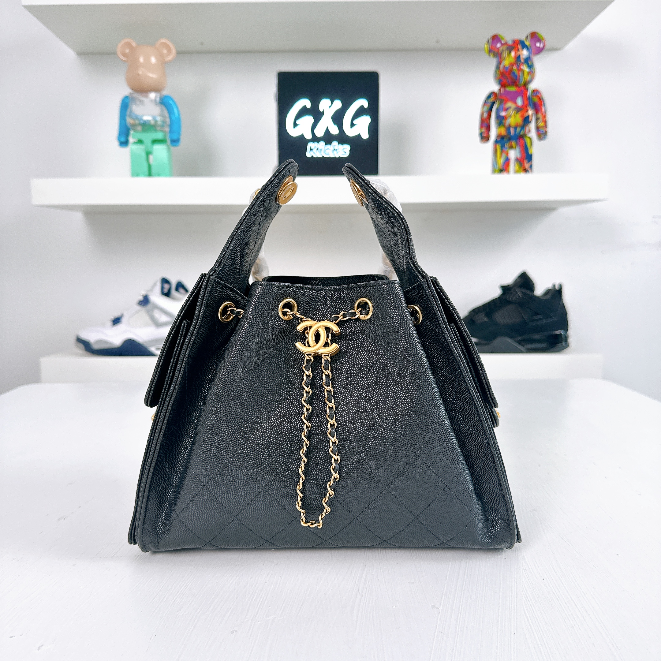 CHANEL Black Caviar small Hobo Tote 25 Bag Gold Hardware