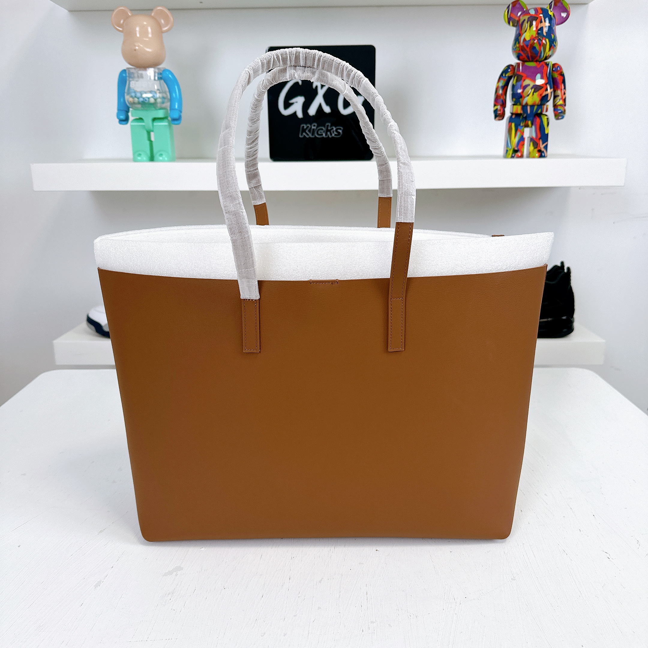 SAINT LAURENT Calfskin Large Shopping Tote Dark Tan