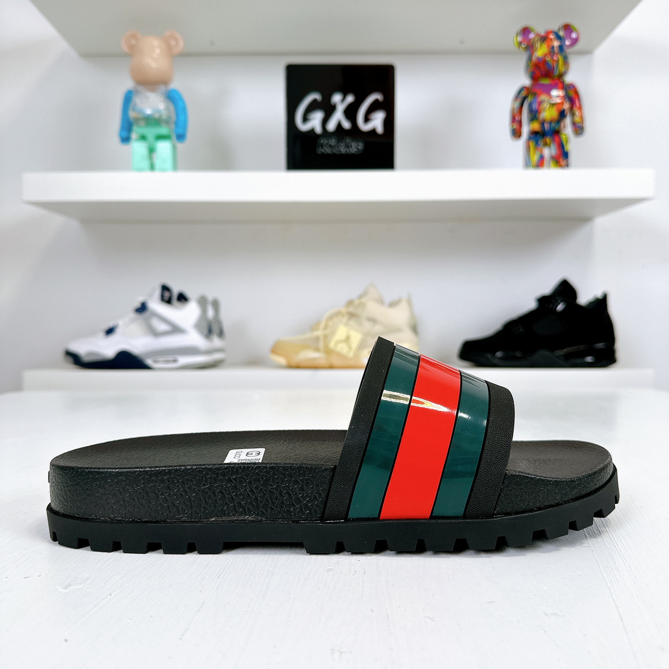 Gucci Web Rubber Slide Sandal In Black