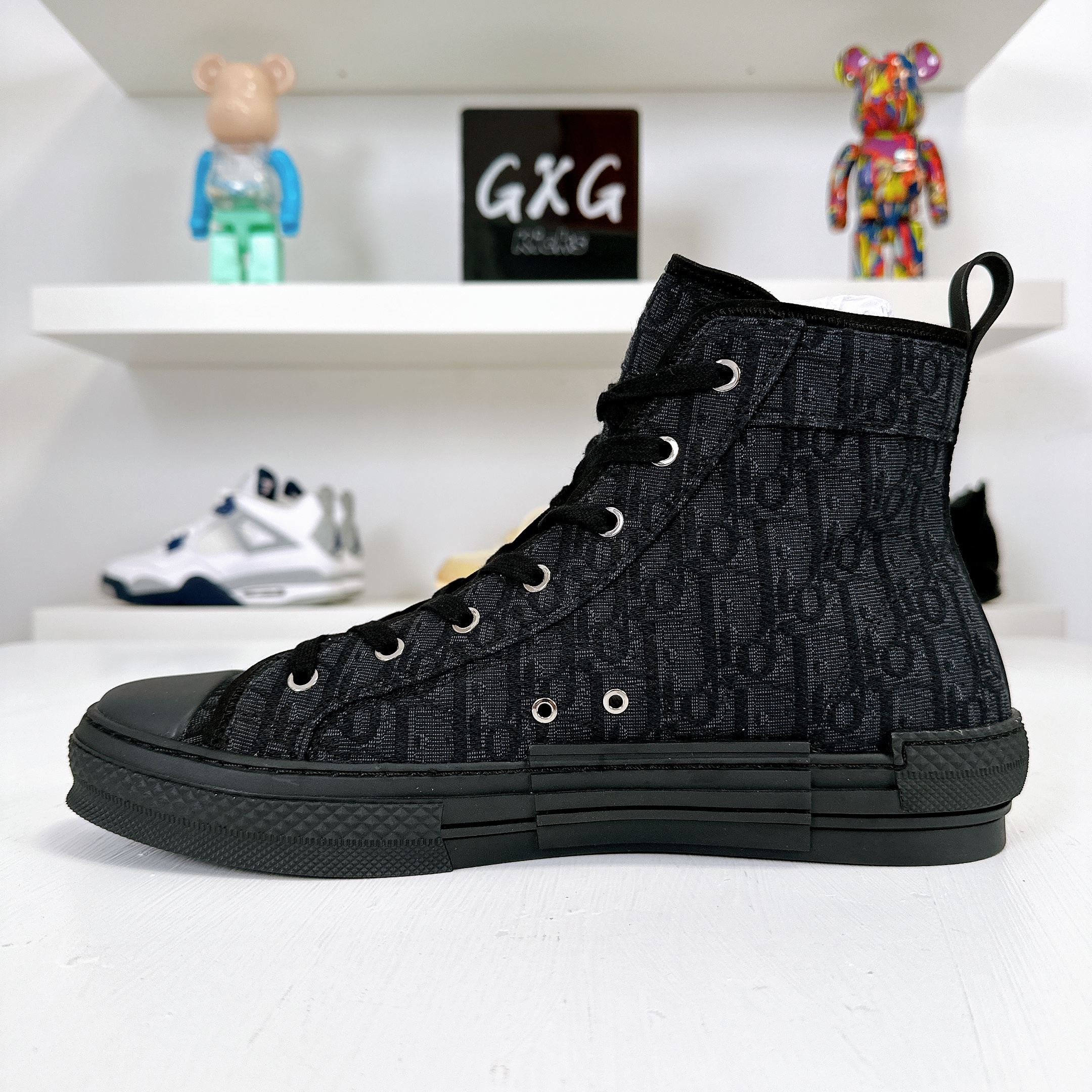 B23 leather high trainers Dior Black