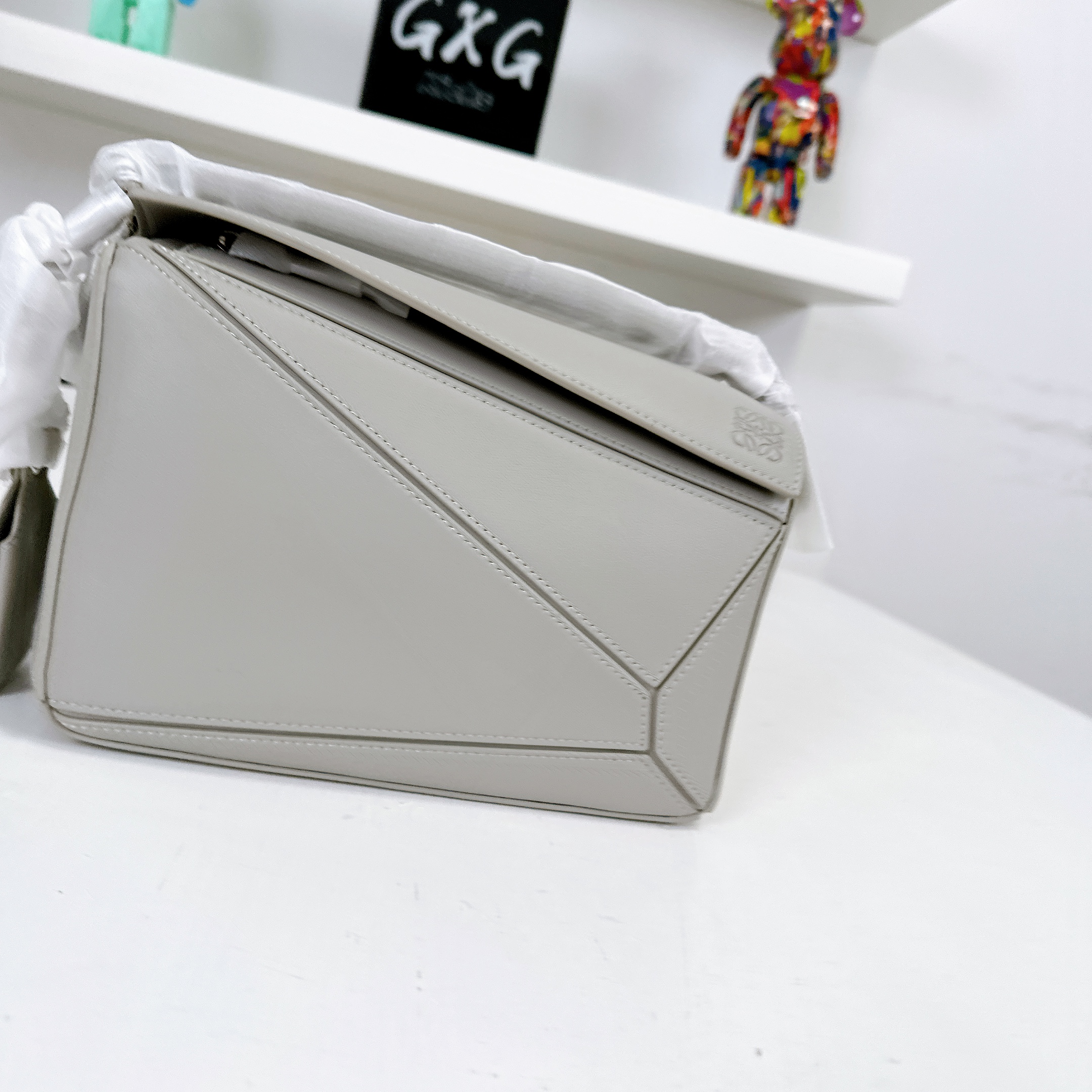LOEWE Calfskin Small Puzzle Bag Pearl Grey
