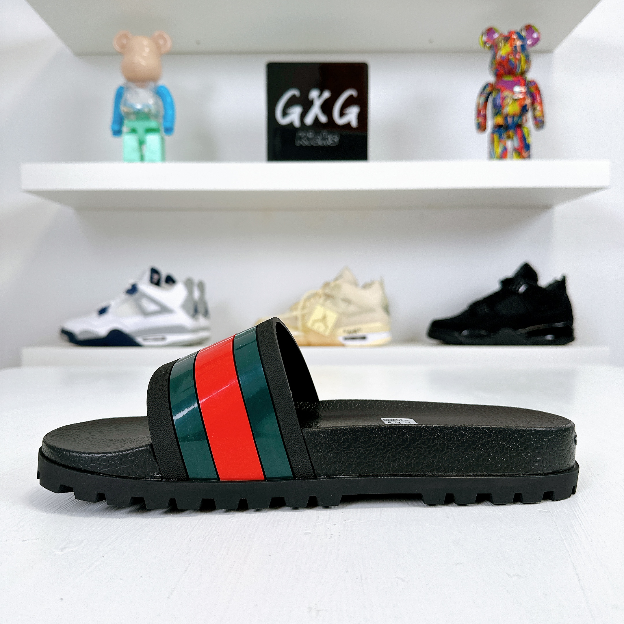 Gucci Web Rubber Slide Sandal In Black