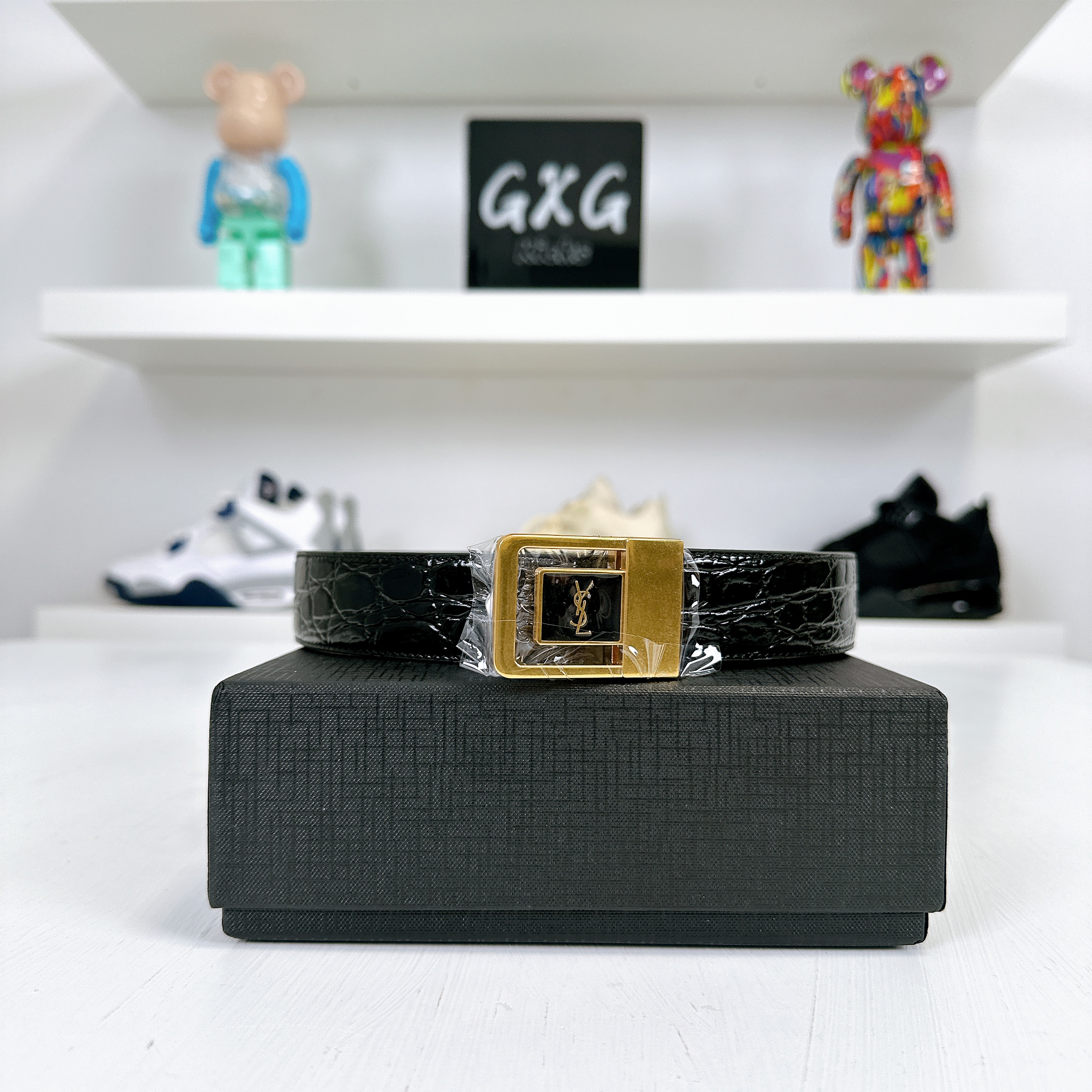 Saint Laurent Croc-Embossed Logo Belt