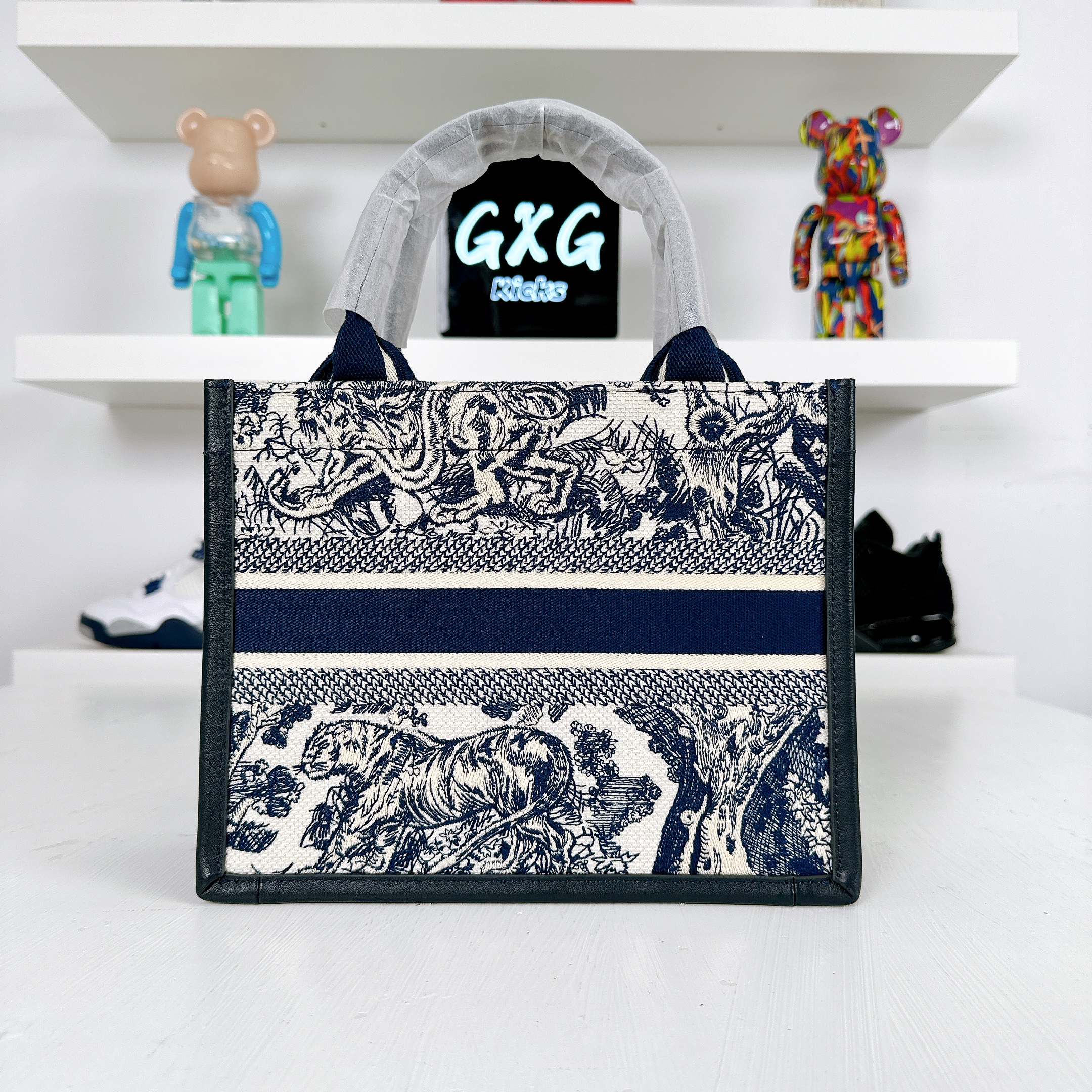Dior Book Tote Ecru and Blue Toile de Jouy Embroidery