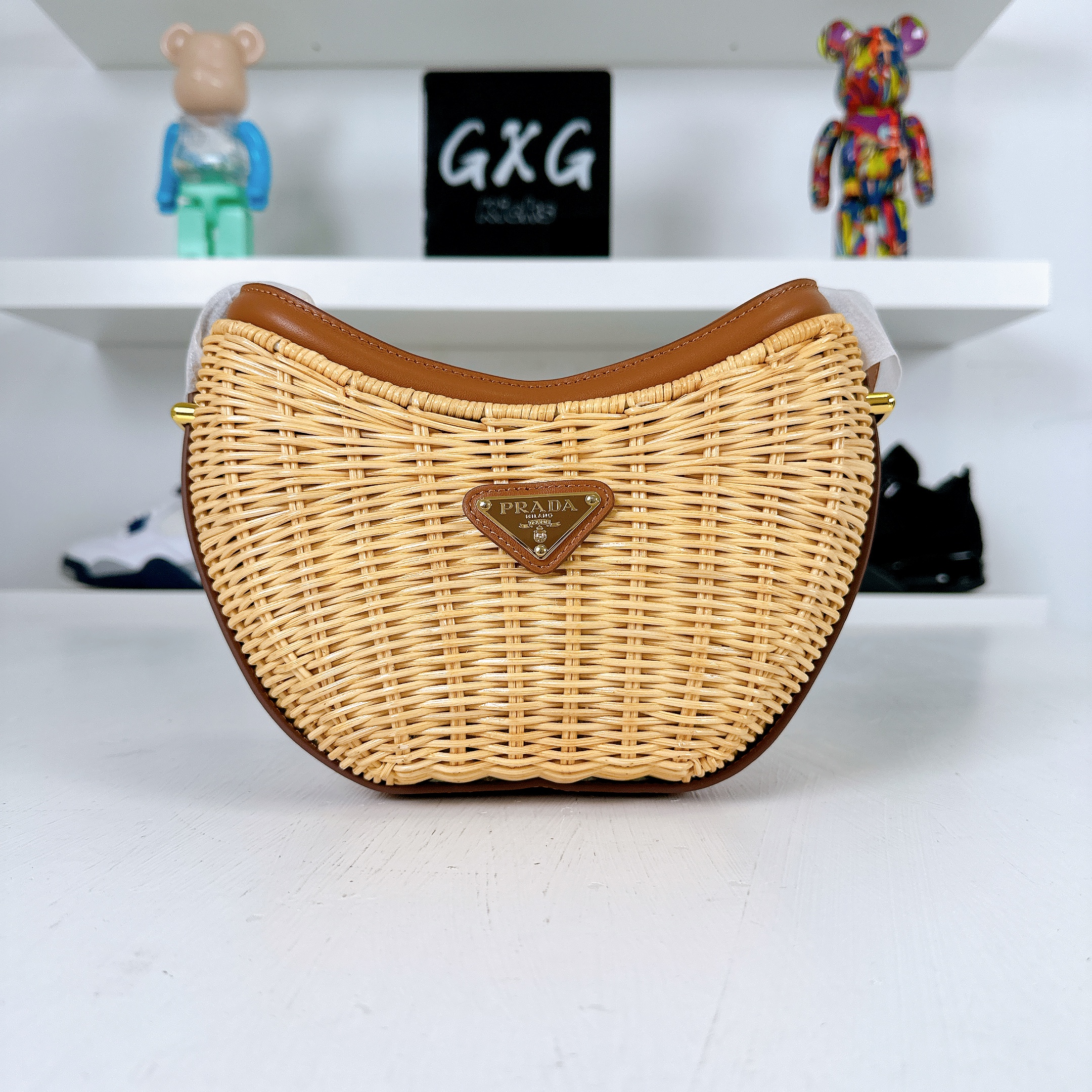 Prada Wicker And Leather Arque Bag in Brown