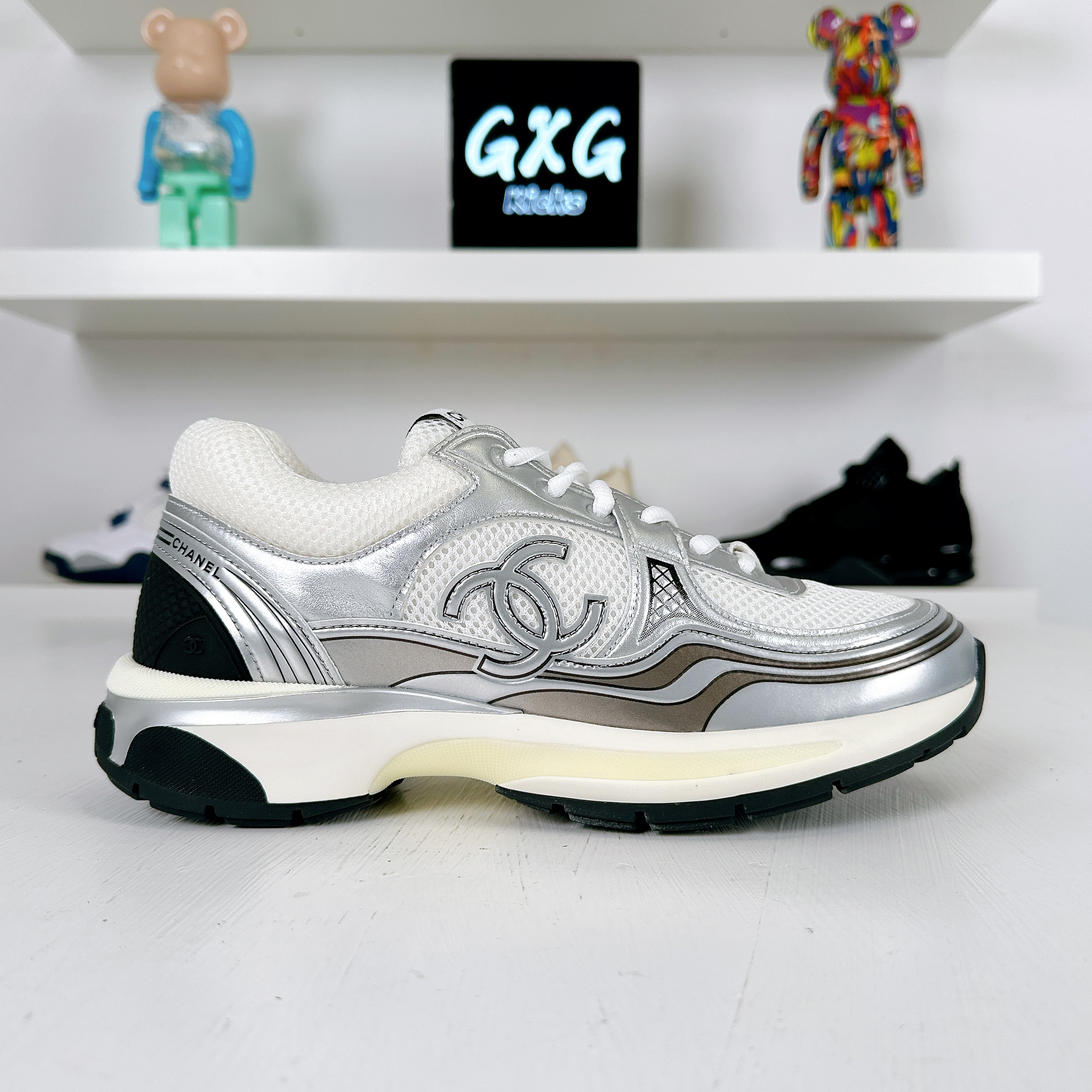 Chanel Wmns CC Logo Sneaker 'White Silver'
