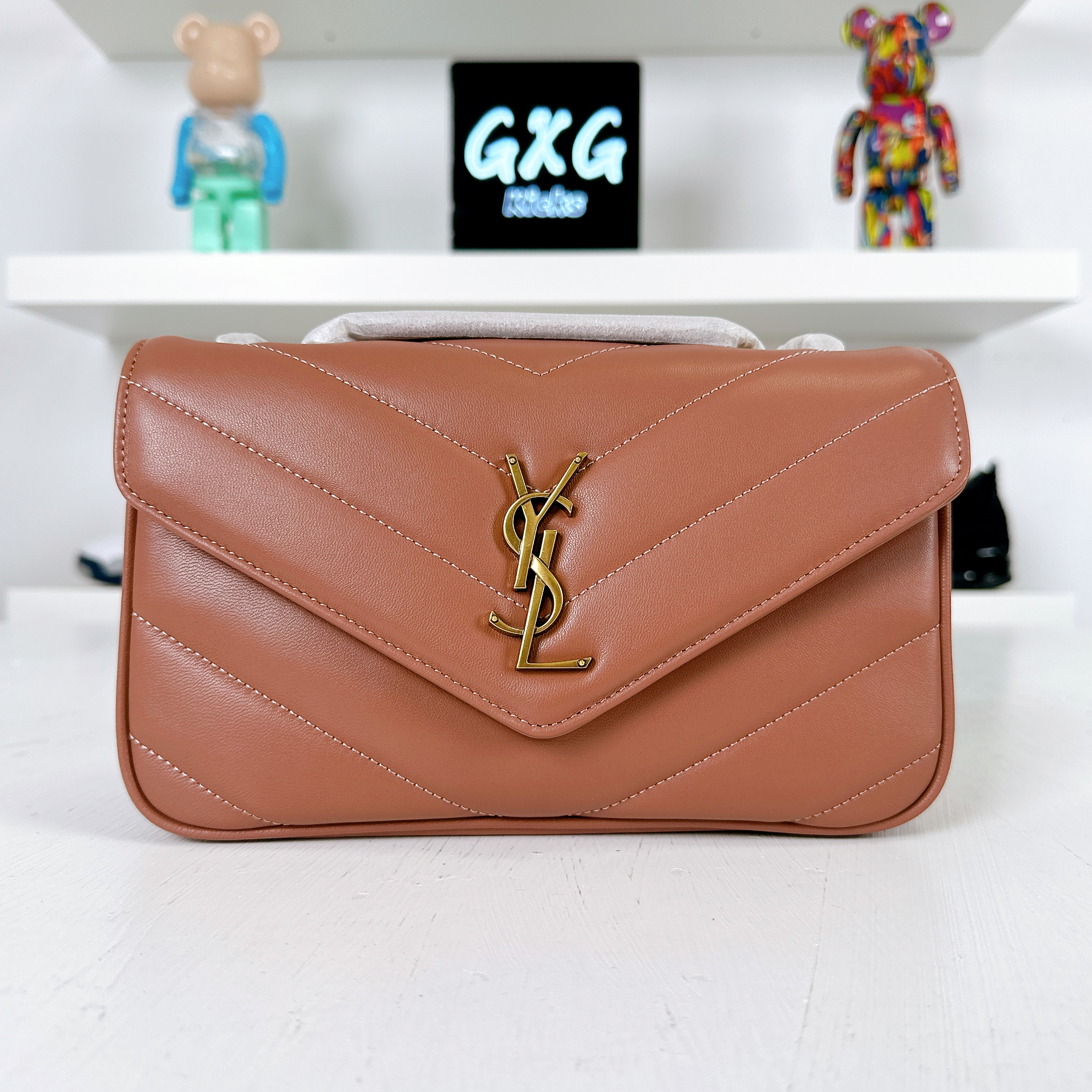 SAINT LAURENT Calfskin Y Quilted Monogram Toy Loulou Crossbody Bag