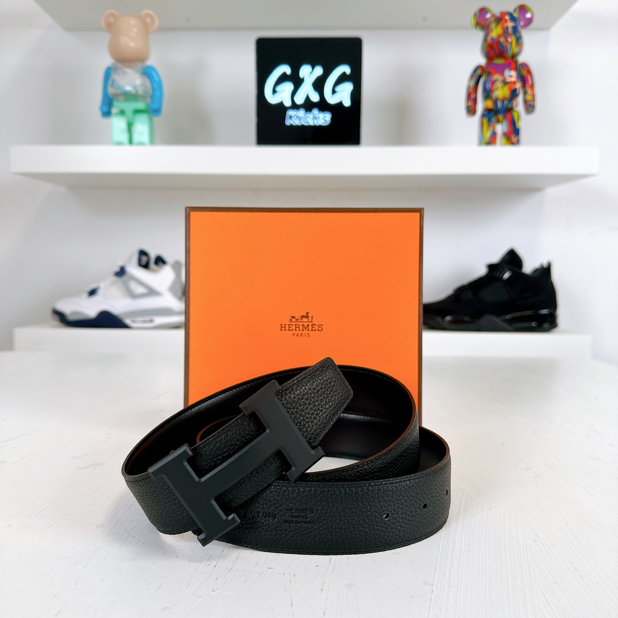 H leather belt Hermès Black
