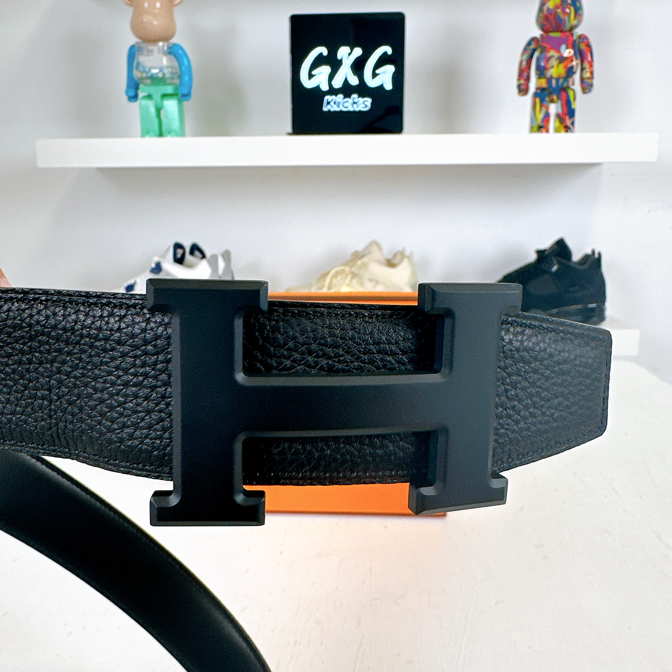 H leather belt Hermès Black