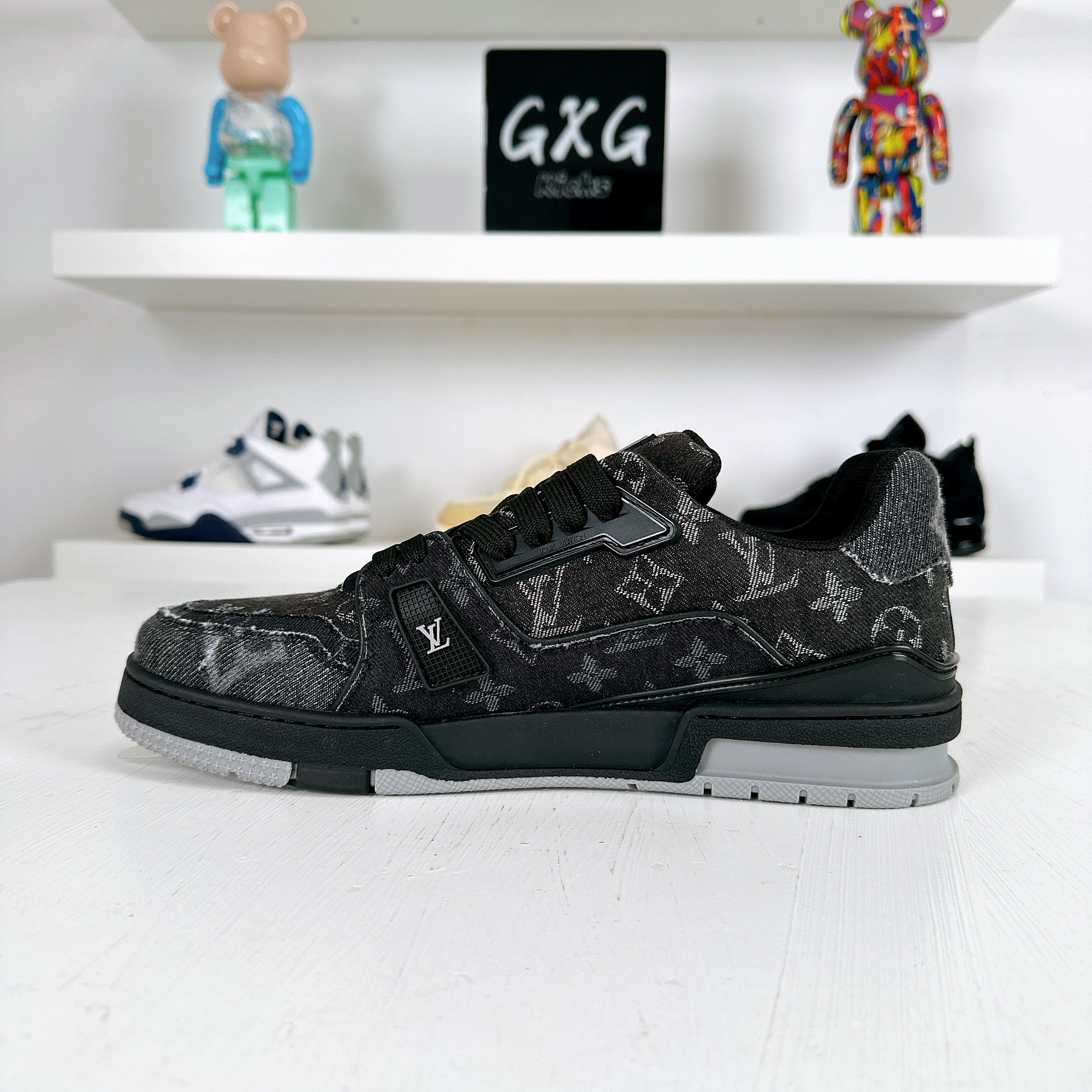 LOUIS VUITTON LV Trainer Sneakers 'Black Grey Denim Monogram' 1AC4ZB