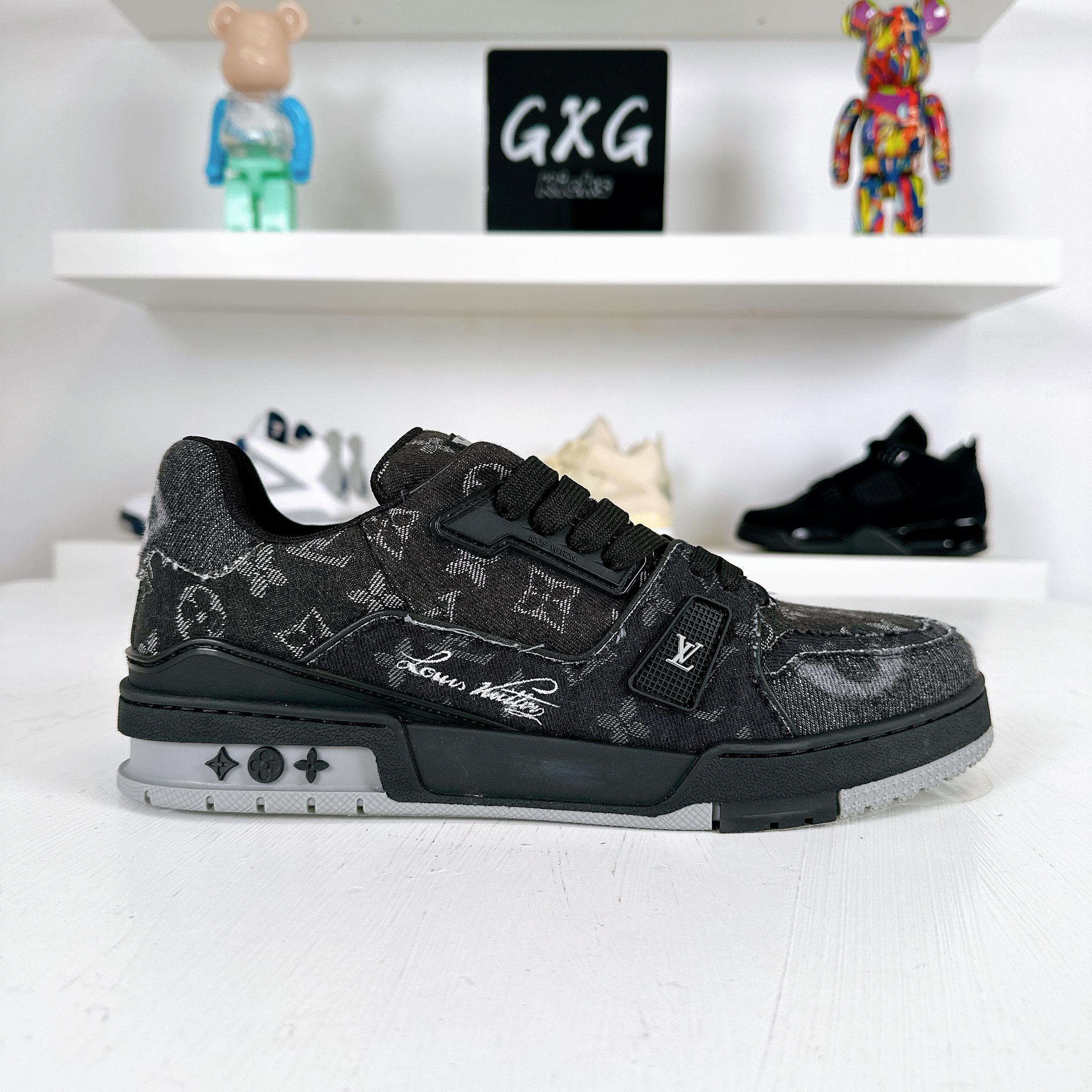 LOUIS VUITTON LV Trainer Sneakers 'Black Grey Denim Monogram' 1AC4ZB