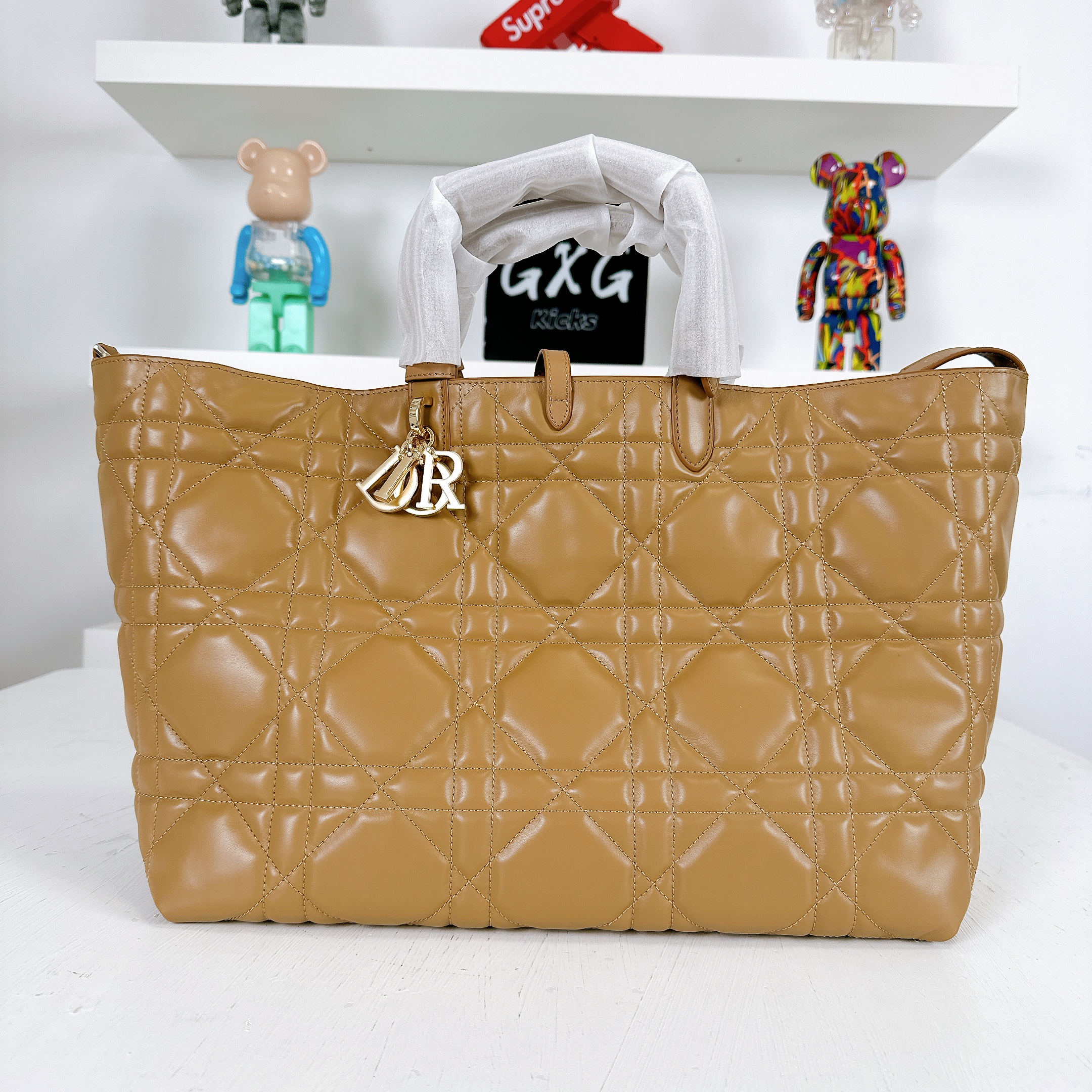 Large Dior Toujours Bag Medium Tan Macrocannage Calfskin