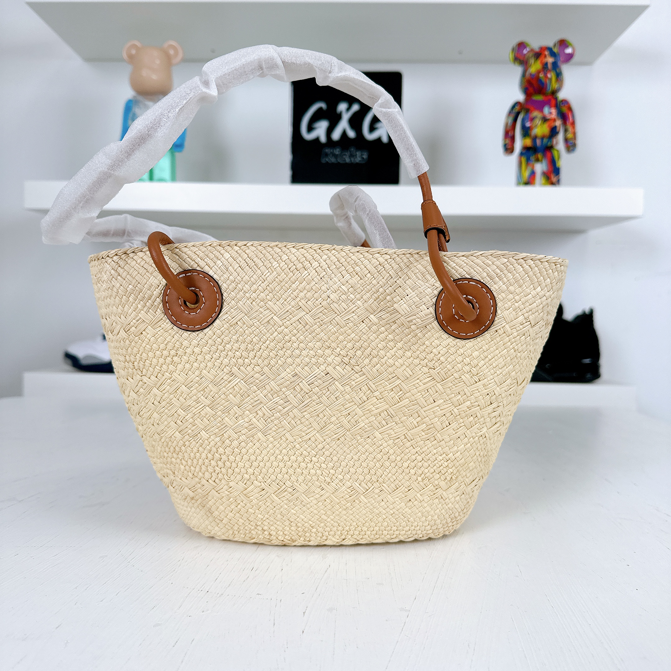 LOEWE Iraca Palm Calfskin Anagram Basket Bag