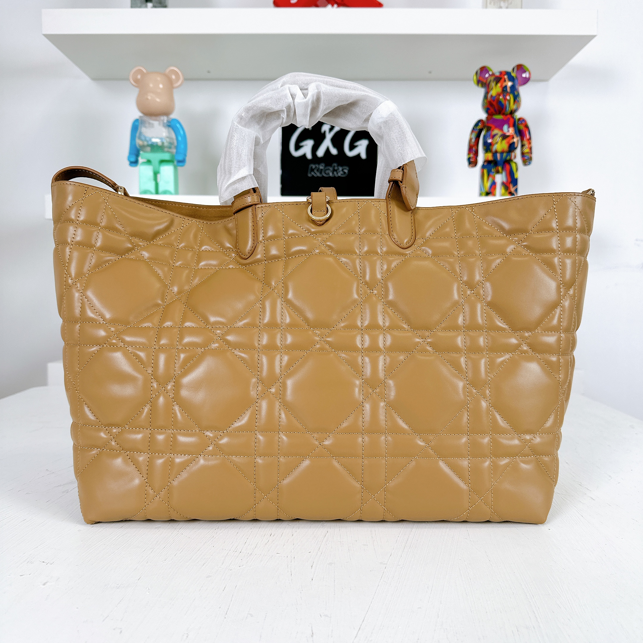 Large Dior Toujours Bag Medium Tan Macrocannage Calfskin