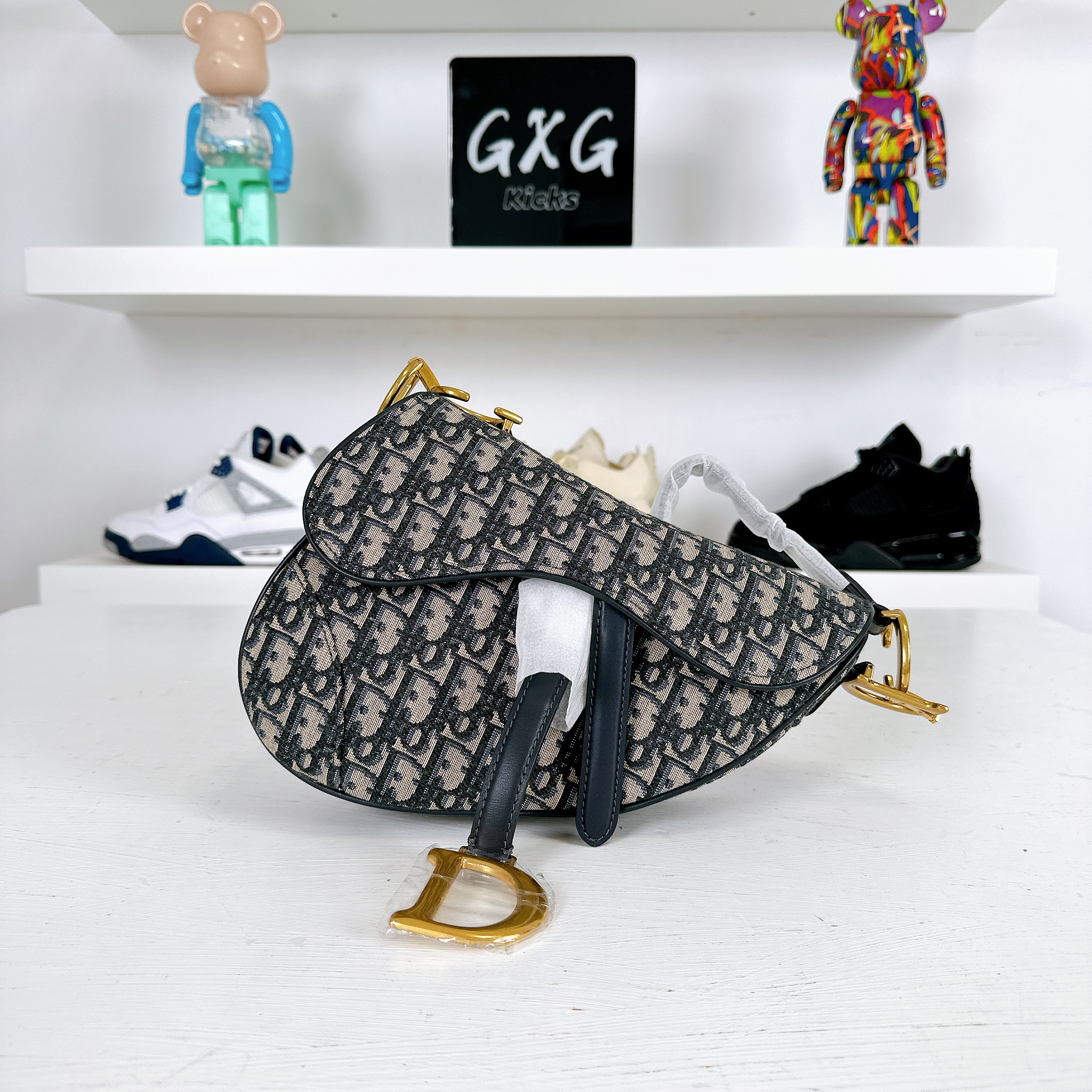 Dior Oblique Saddle Bag Blue in Canvas with Gold-tone
