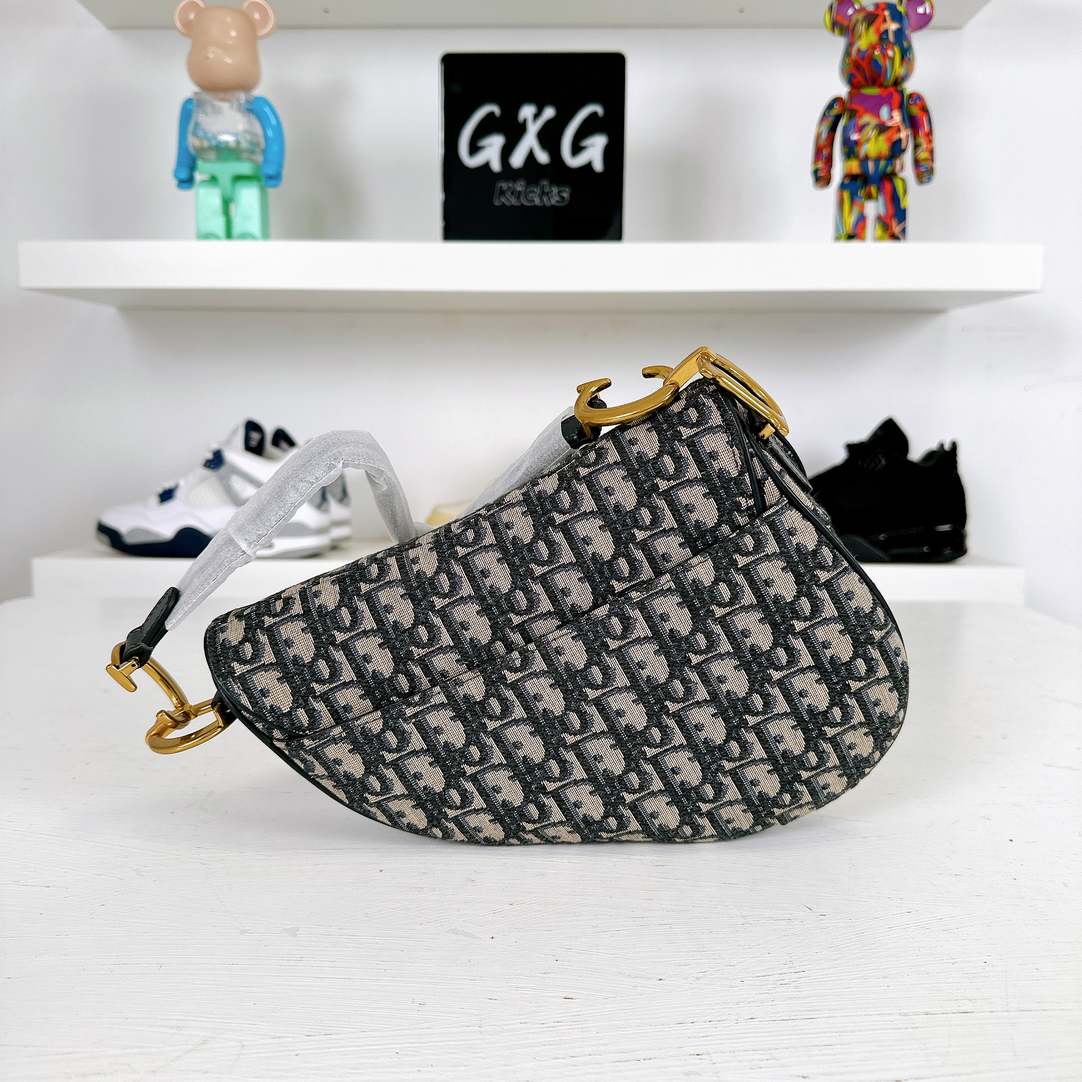 Dior Oblique Saddle Bag Blue in Canvas with Gold-tone