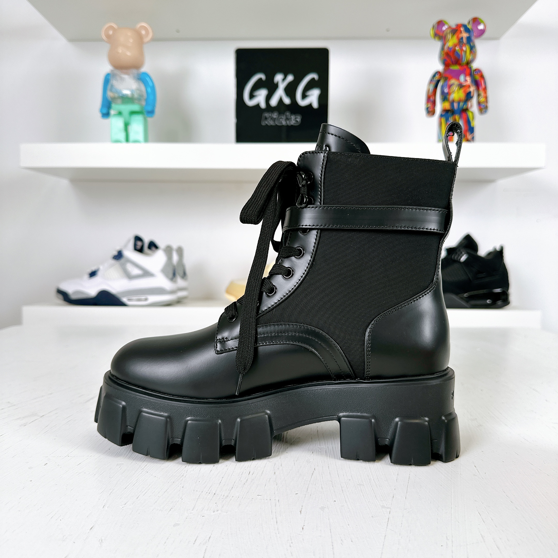 Prada Pre-Owned Monolith pouch-detail lace-up Boots  Black