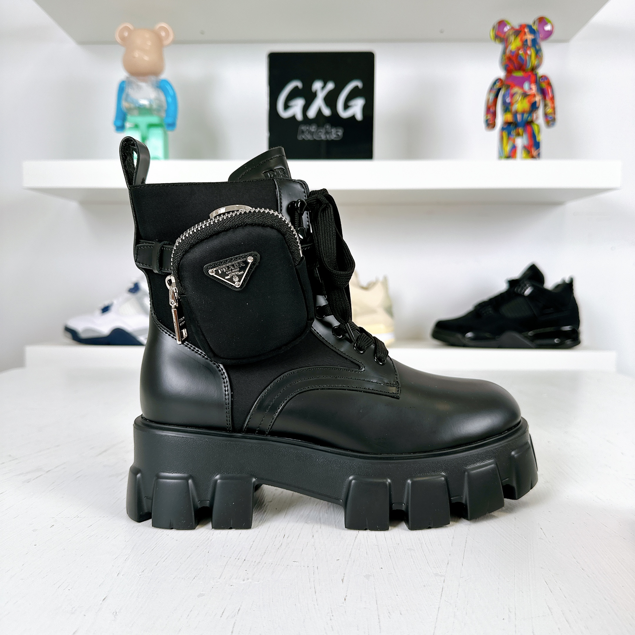 Prada Pre-Owned Monolith pouch-detail lace-up Boots  Black