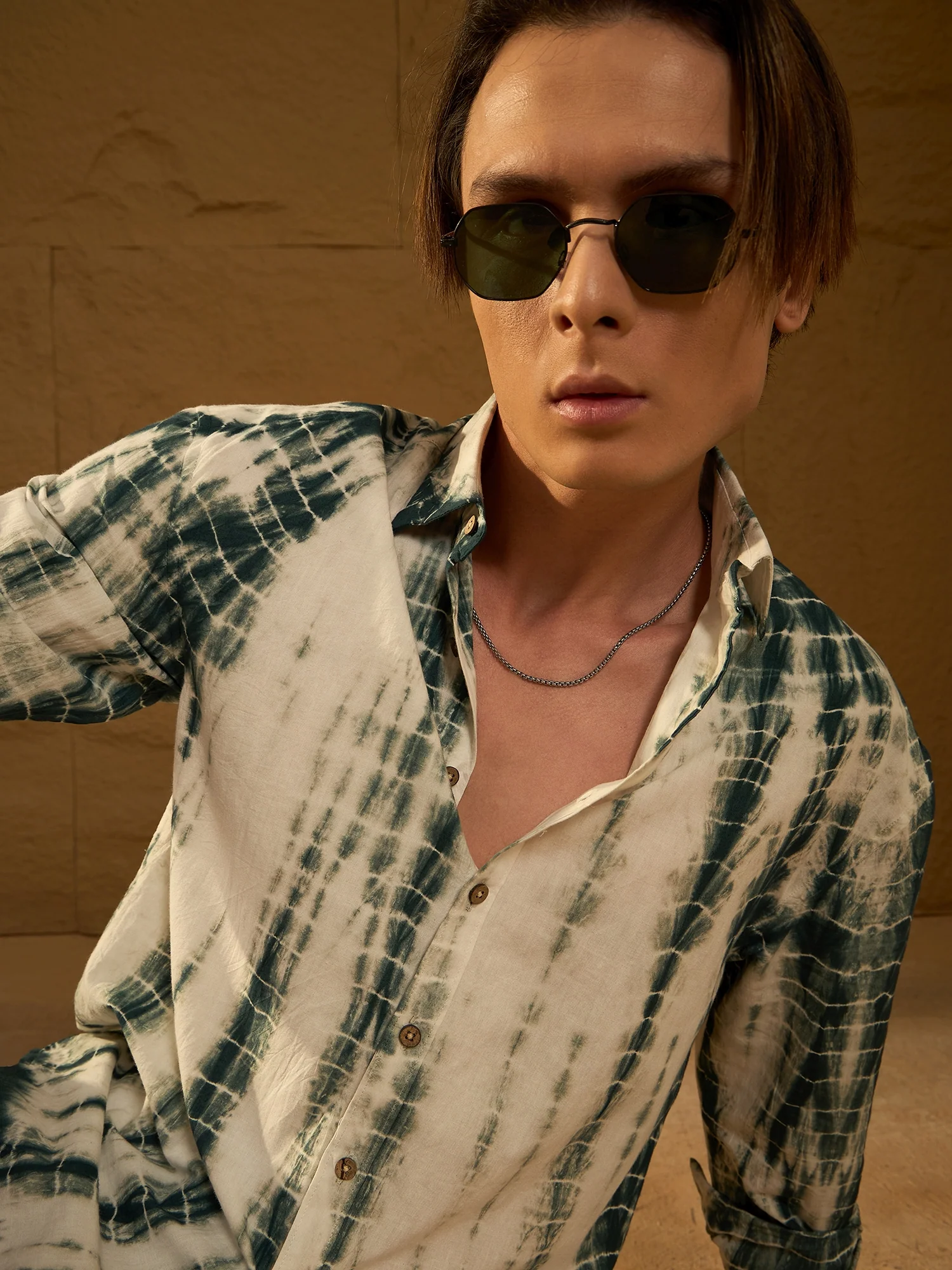 Green & White: Full Sleeves Tie & Dye Shirt