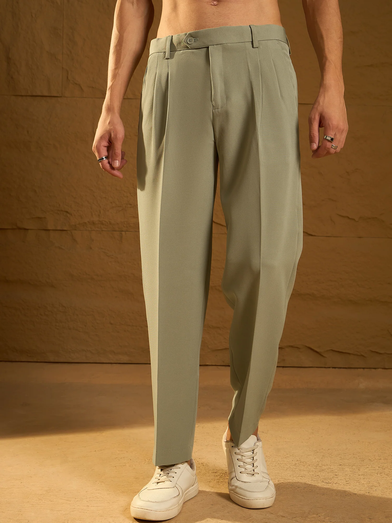 Olive Green : Double Pleated Korean Trouser