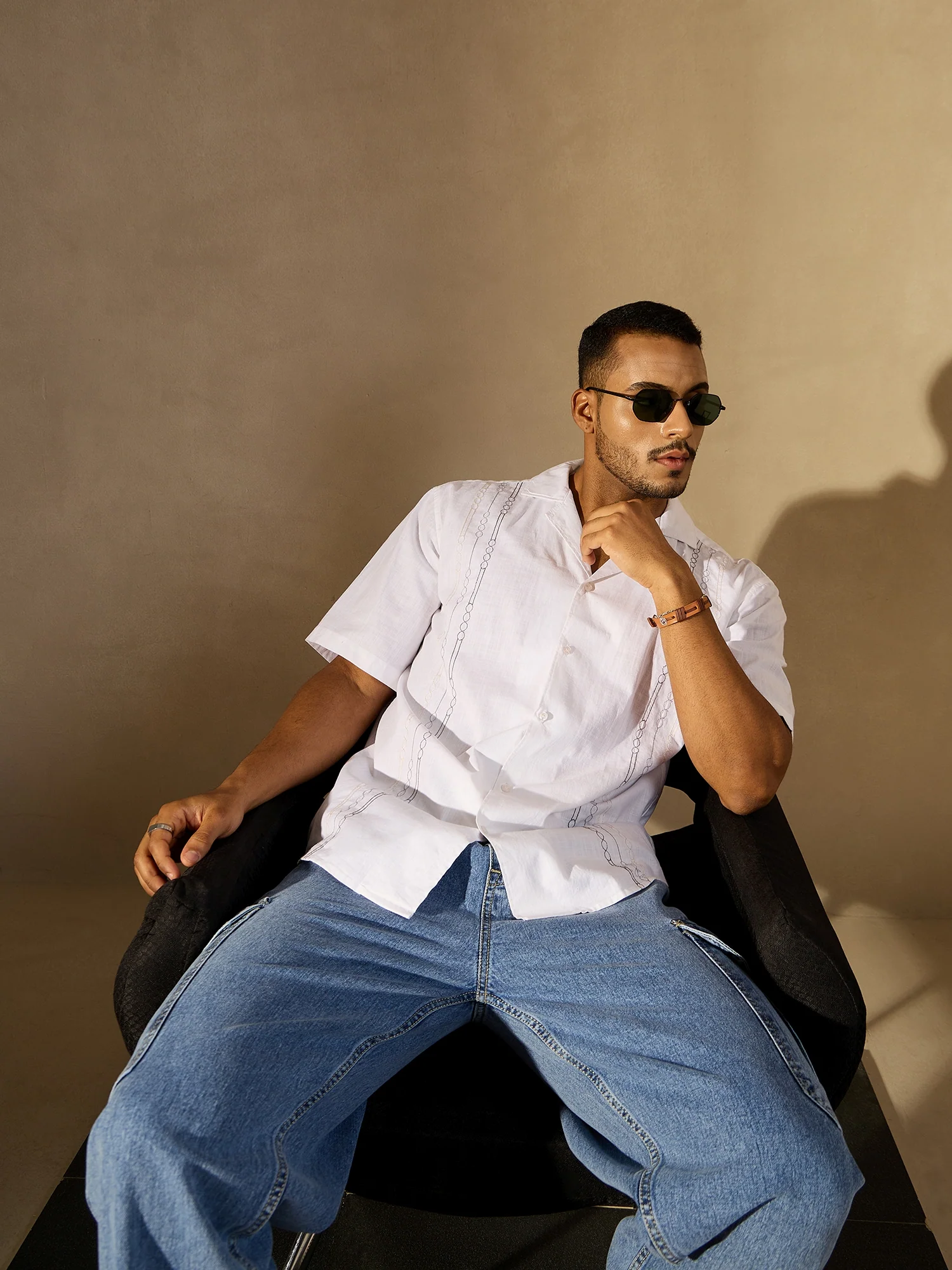 White: Half Sleeves Embroidered Shirt