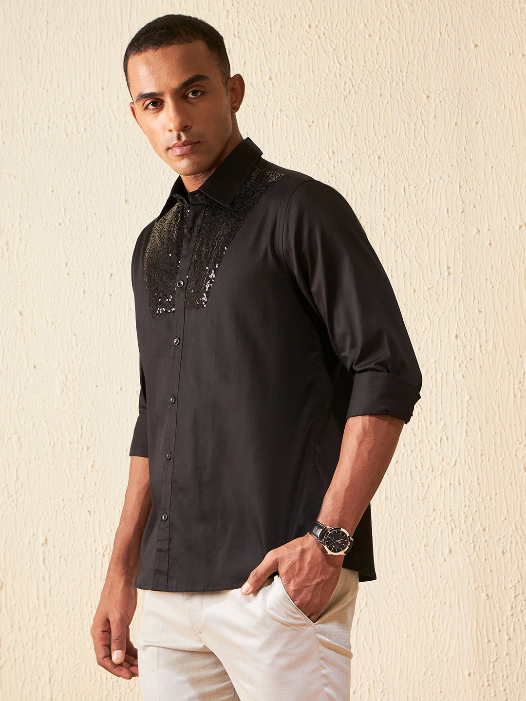 DENNISON Men Smart Sequinned Party Shirt