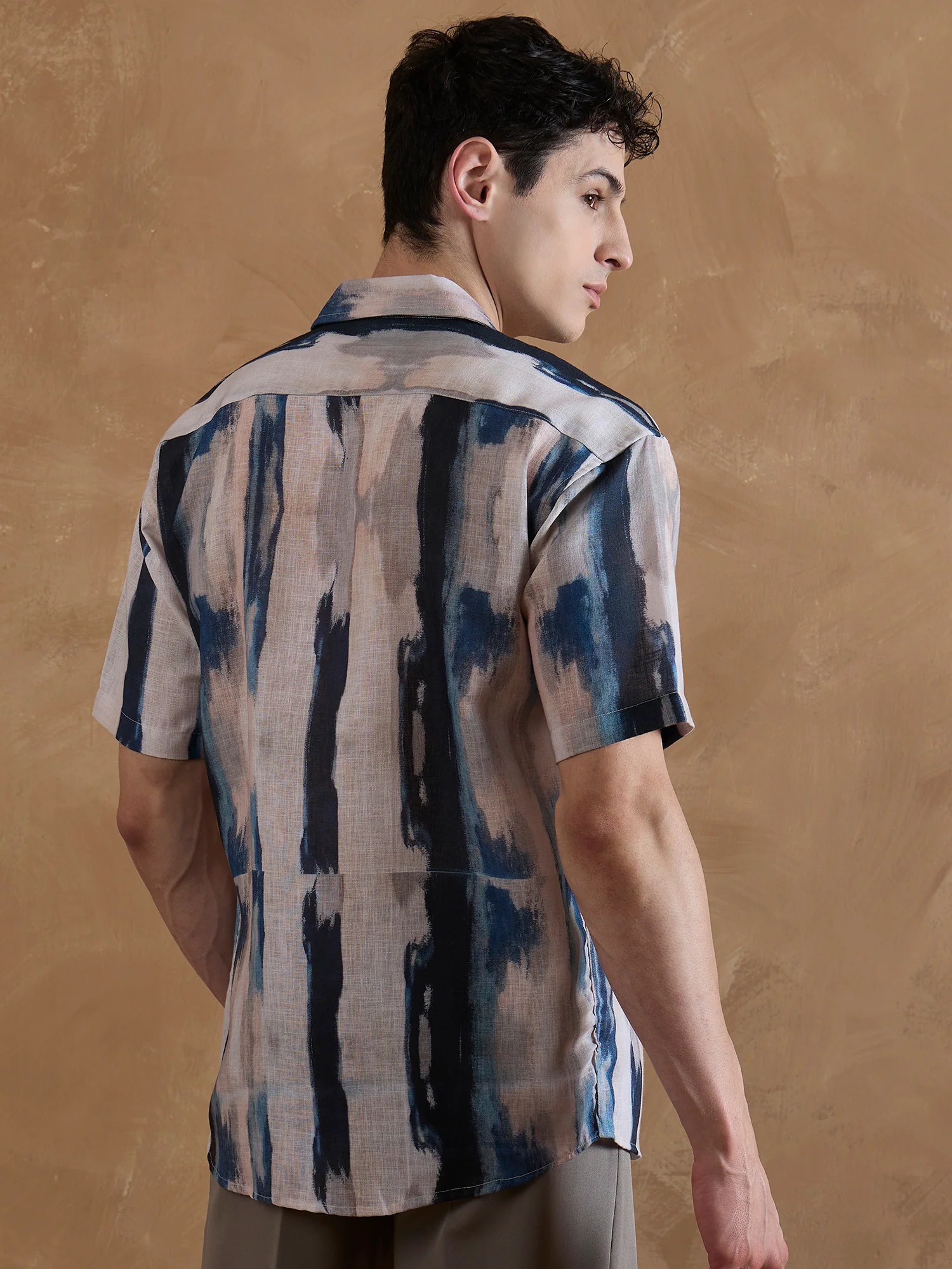 Blue & Cream: Half Sleeves Abstract Printed Shirt